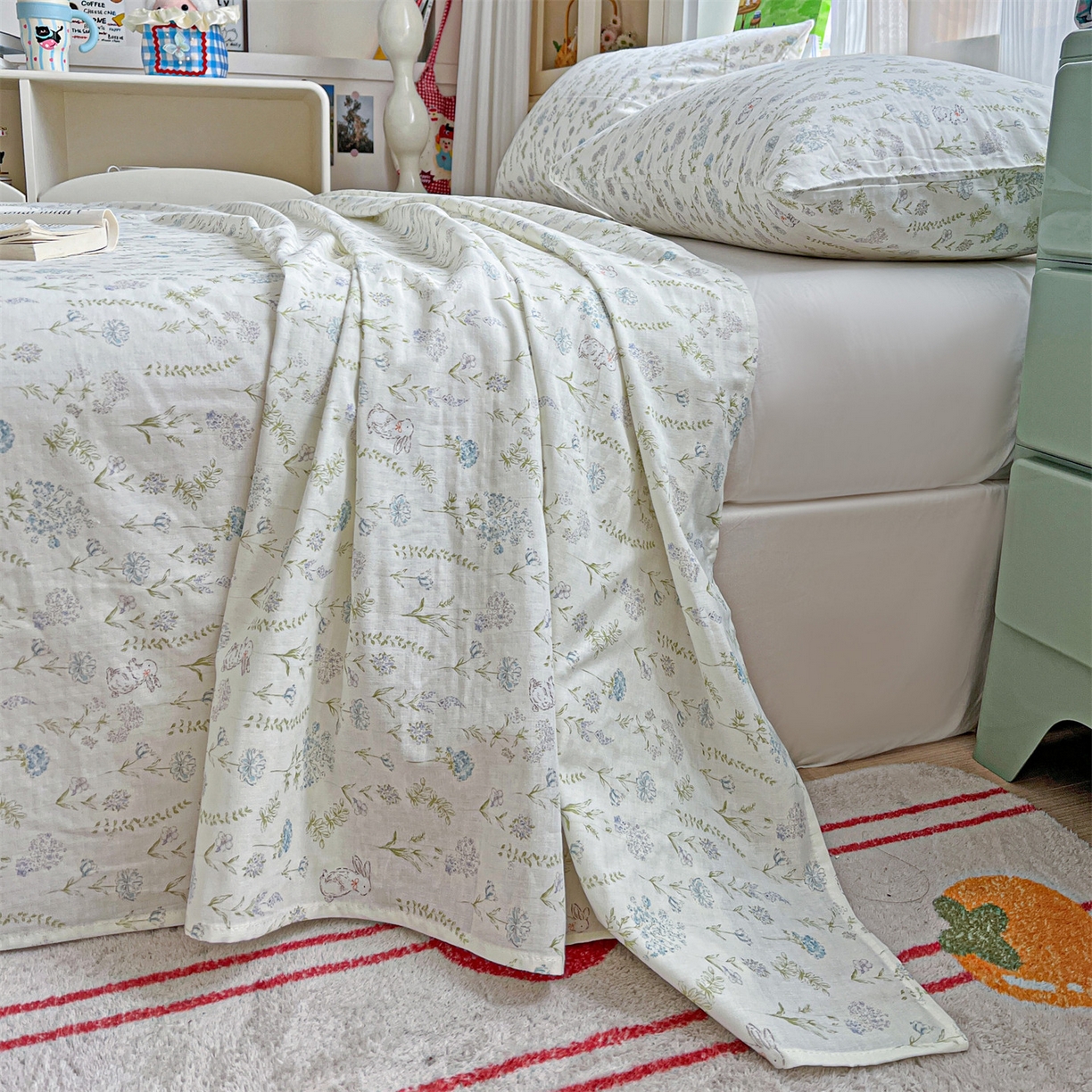 91家纺网 家纺一手货源 找家纺 名兮家居 2026新款全棉纯棉A类双层纱单床单 床单单件 双层纱-晴天兔