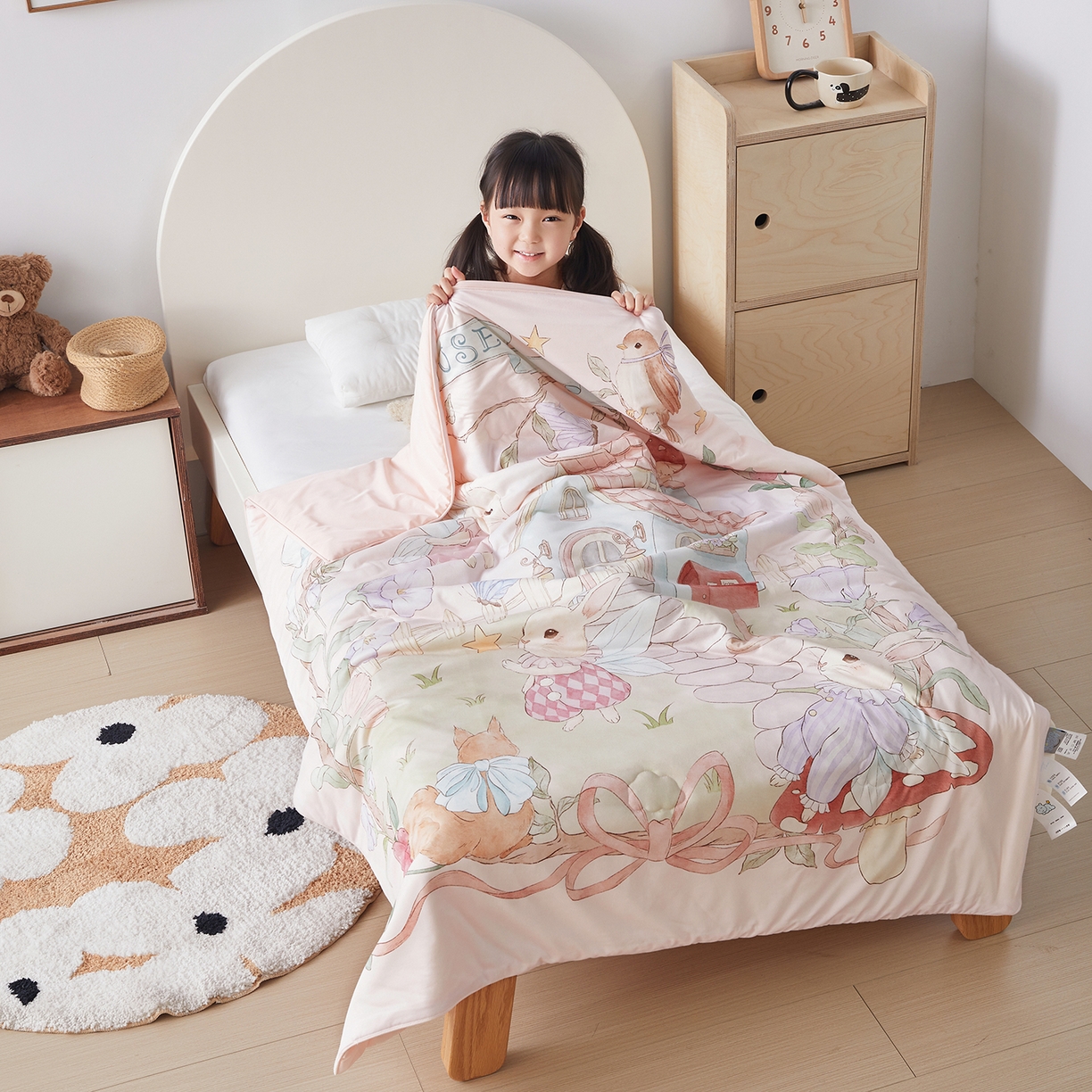 91家纺网 家纺一手货源 找家纺 （总）荷马之梦 2026新款凉凉梦境-原创手绘母婴风针织凉感山茶蚕丝儿童双感夏被夏凉被空调被