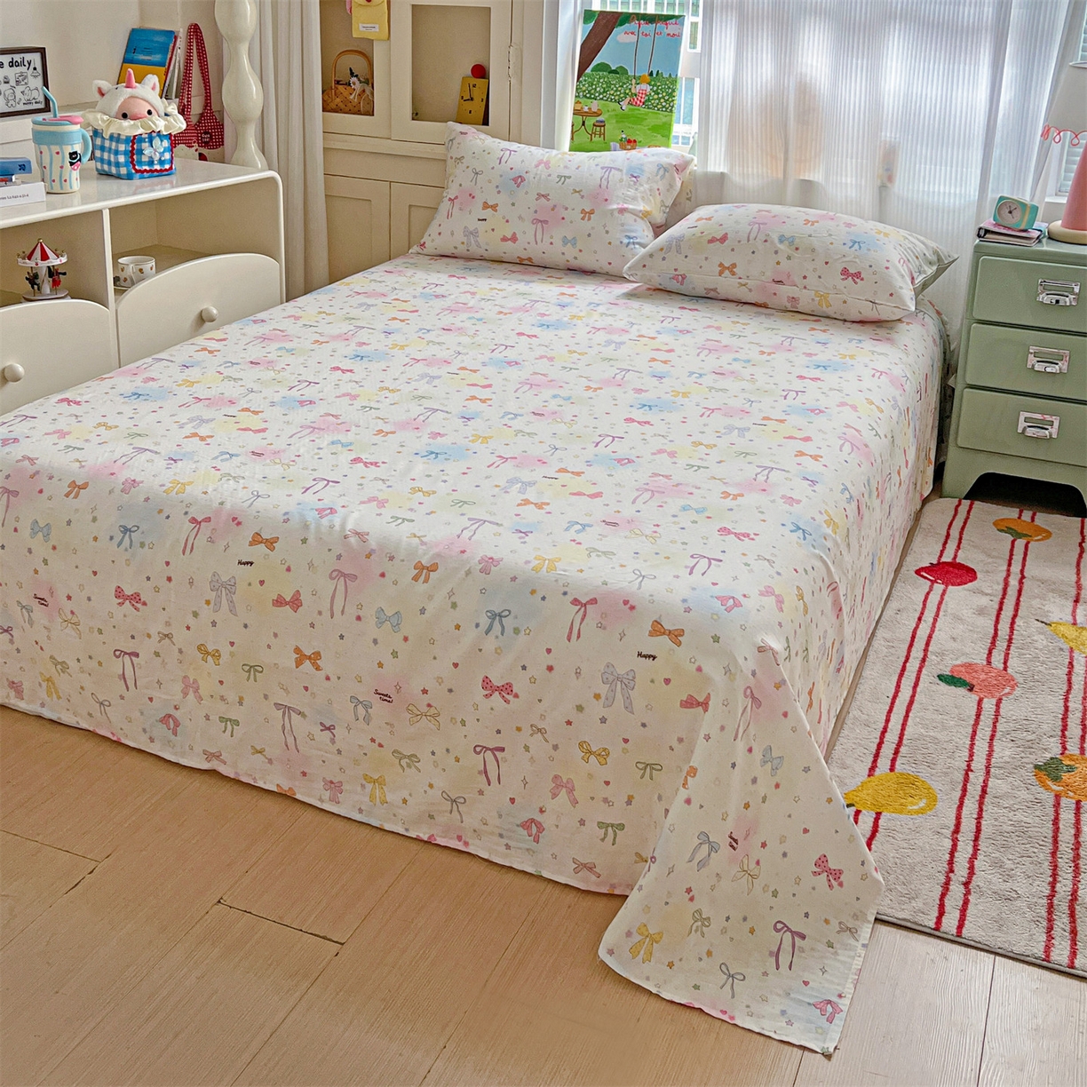 91家纺网 家纺一手货源 找家纺 名兮家居 2026新款全棉纯棉A类双层纱单床单 床单单件 双层纱-碎星蝶舞