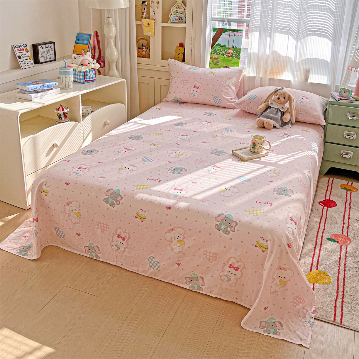 91家纺网 家纺一手货源 找家纺 名兮家居 2026新款全棉纯棉A类双层纱单床单 床单单件 双层纱-童梦缘