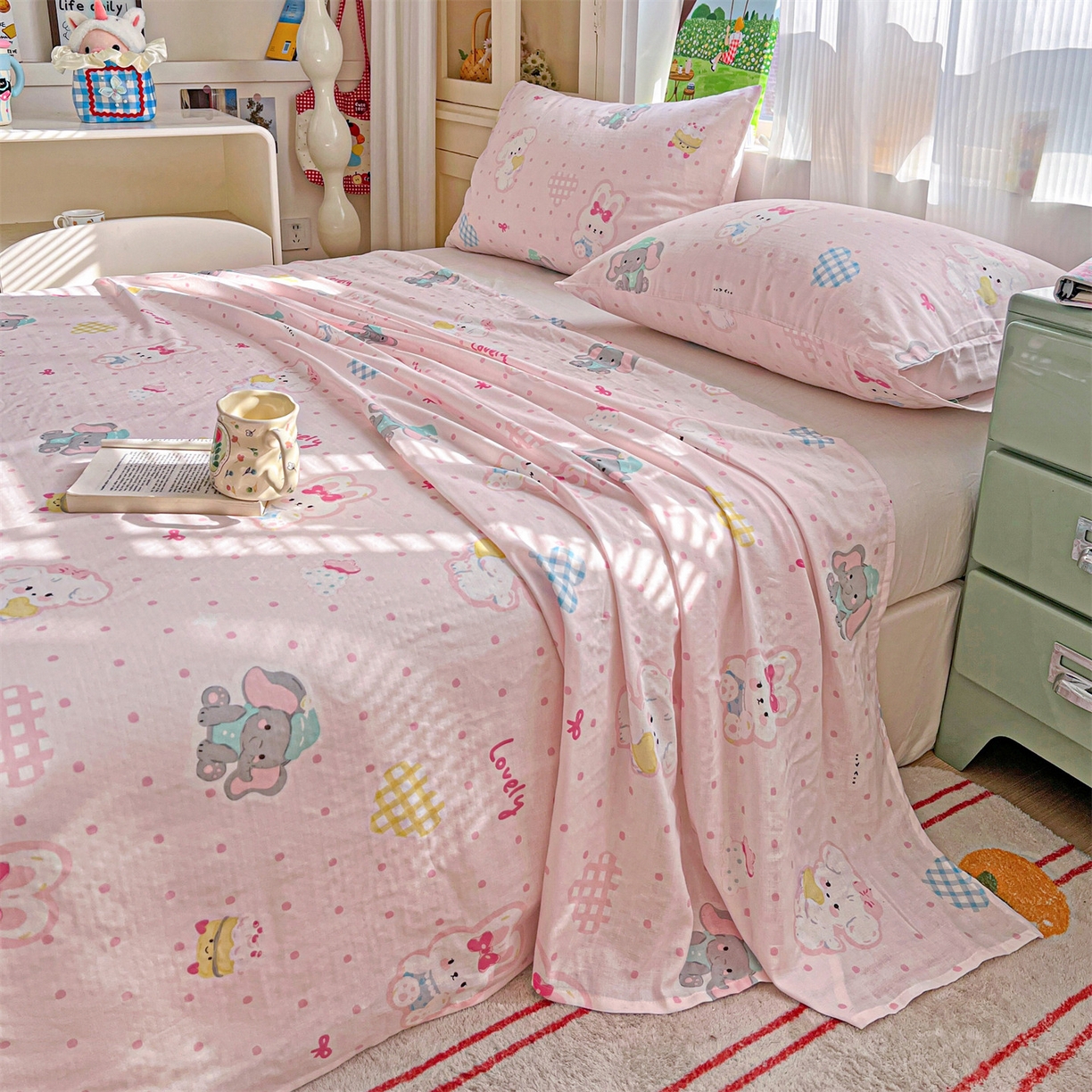 91家纺网 家纺一手货源 找家纺 名兮家居 2026新款全棉纯棉A类双层纱单床单 床单单件 双层纱-童梦缘