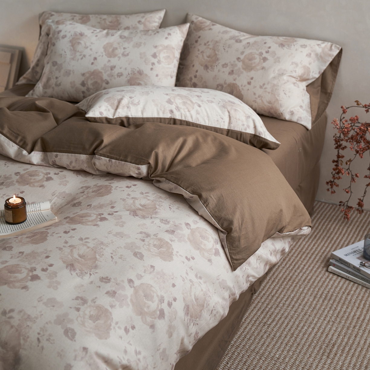 91家纺网 家纺一手货源 找家纺 如一 2026新款A类复古全棉棉麻印花四件套 花叙