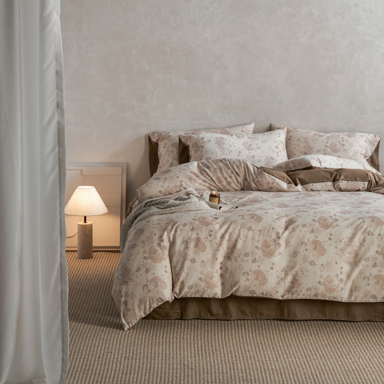 91家纺网 家纺一手货源 找家纺 如一 2026新款A类复古全棉棉麻印花四件套 花叙