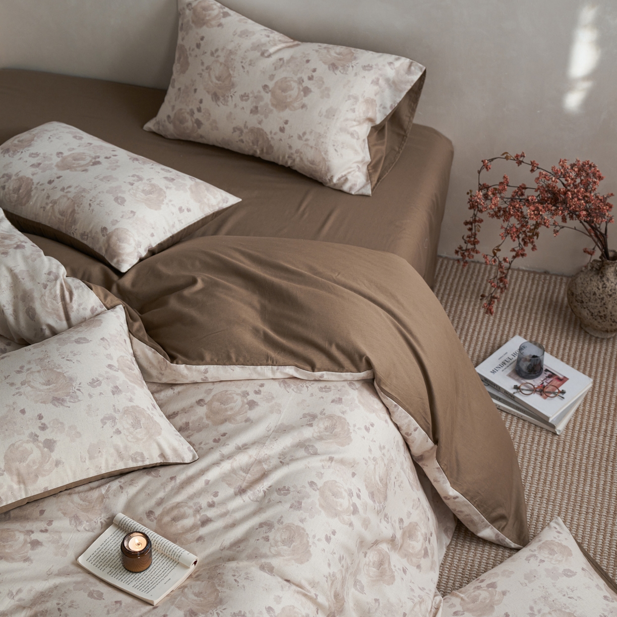 91家纺网 家纺一手货源 找家纺 如一 2026新款A类复古全棉棉麻印花四件套 花叙