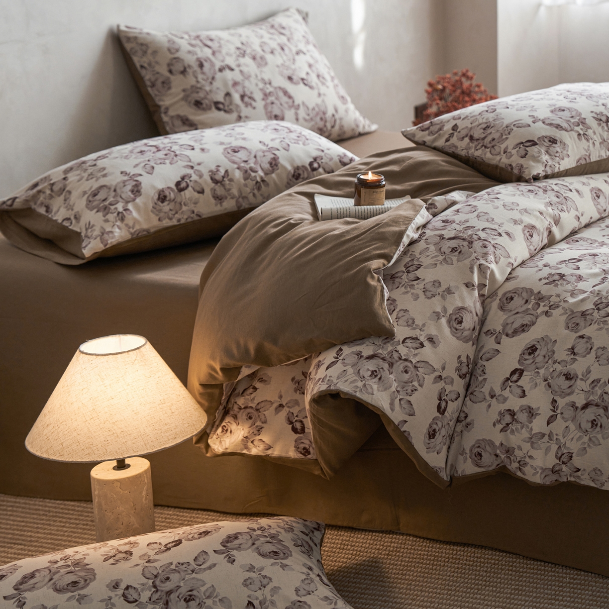 91家纺网 家纺一手货源 找家纺 如一 2026新款A类复古全棉棉麻印花四件套 墨染