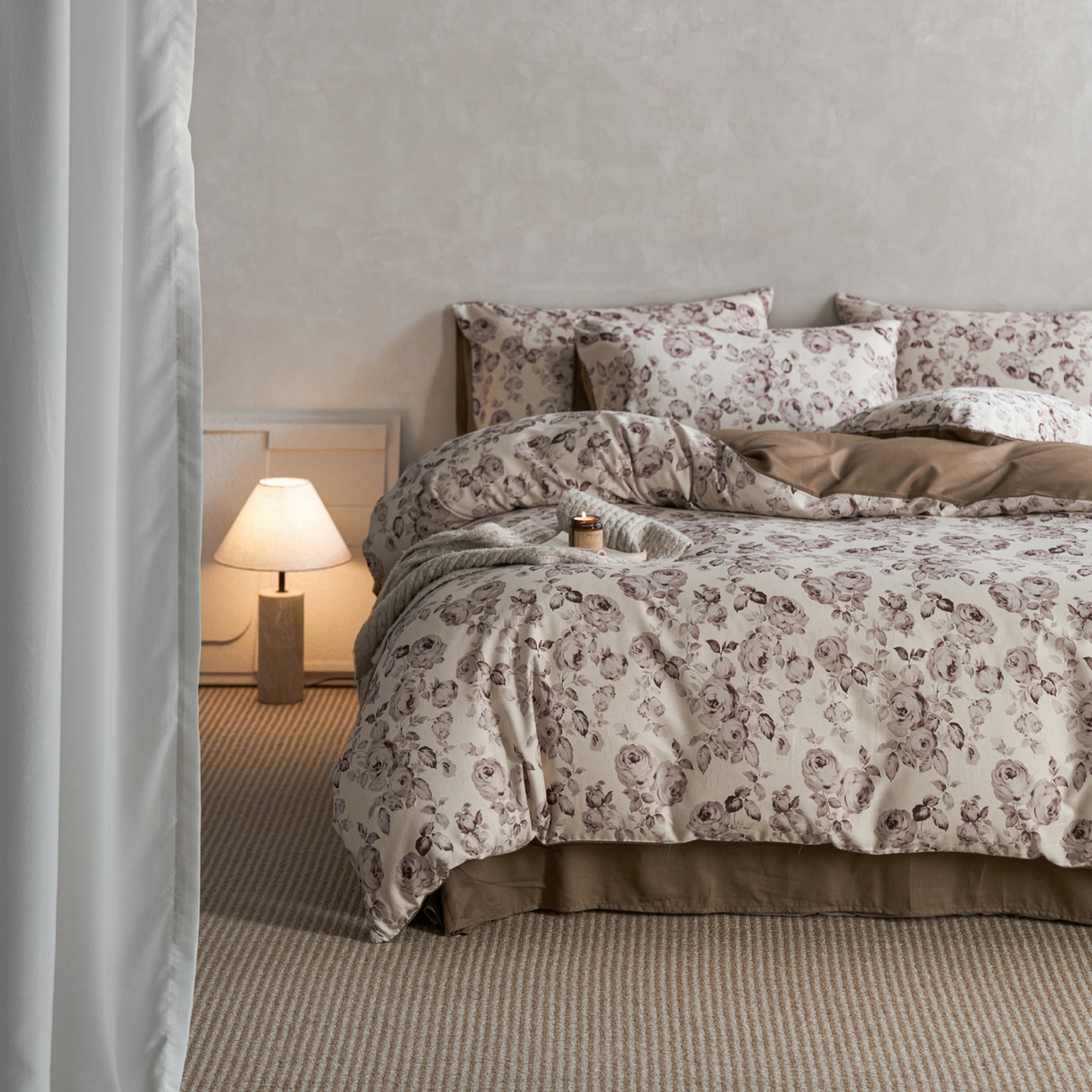 91家纺网 家纺一手货源 找家纺 如一 2026新款A类复古全棉棉麻印花四件套 墨染