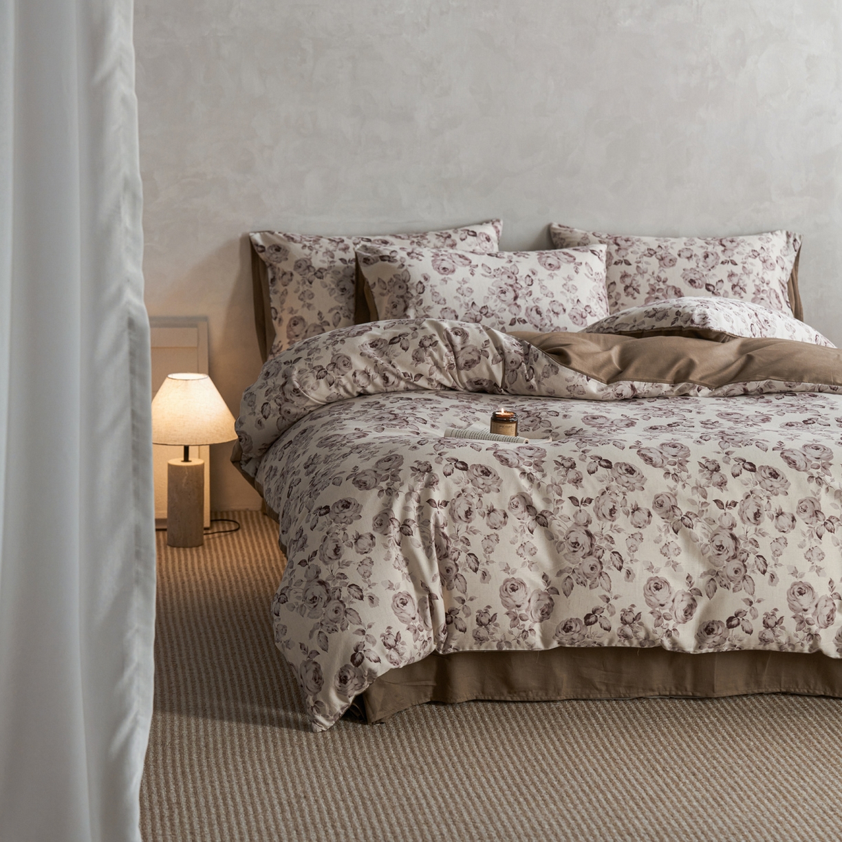 91家纺网 家纺一手货源 找家纺 如一 2026新款A类复古全棉棉麻印花四件套 墨染