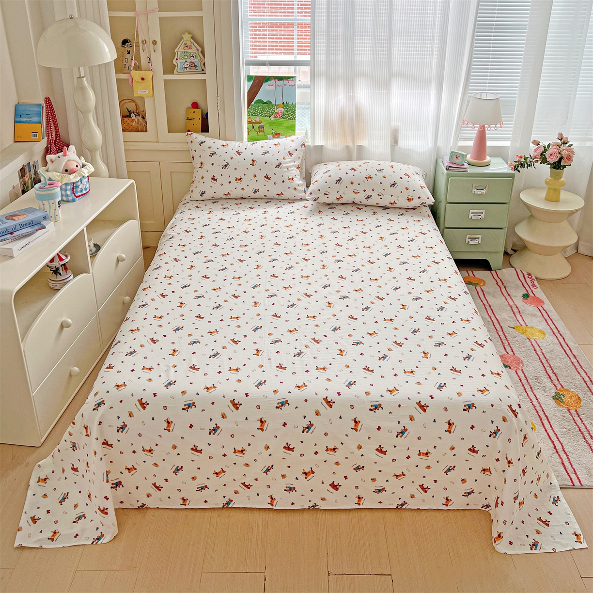 91家纺网 家纺一手货源 找家纺 名兮家居 2026新款全棉纯棉A类双层纱单床单 床单单件 双层纱-小狗日记