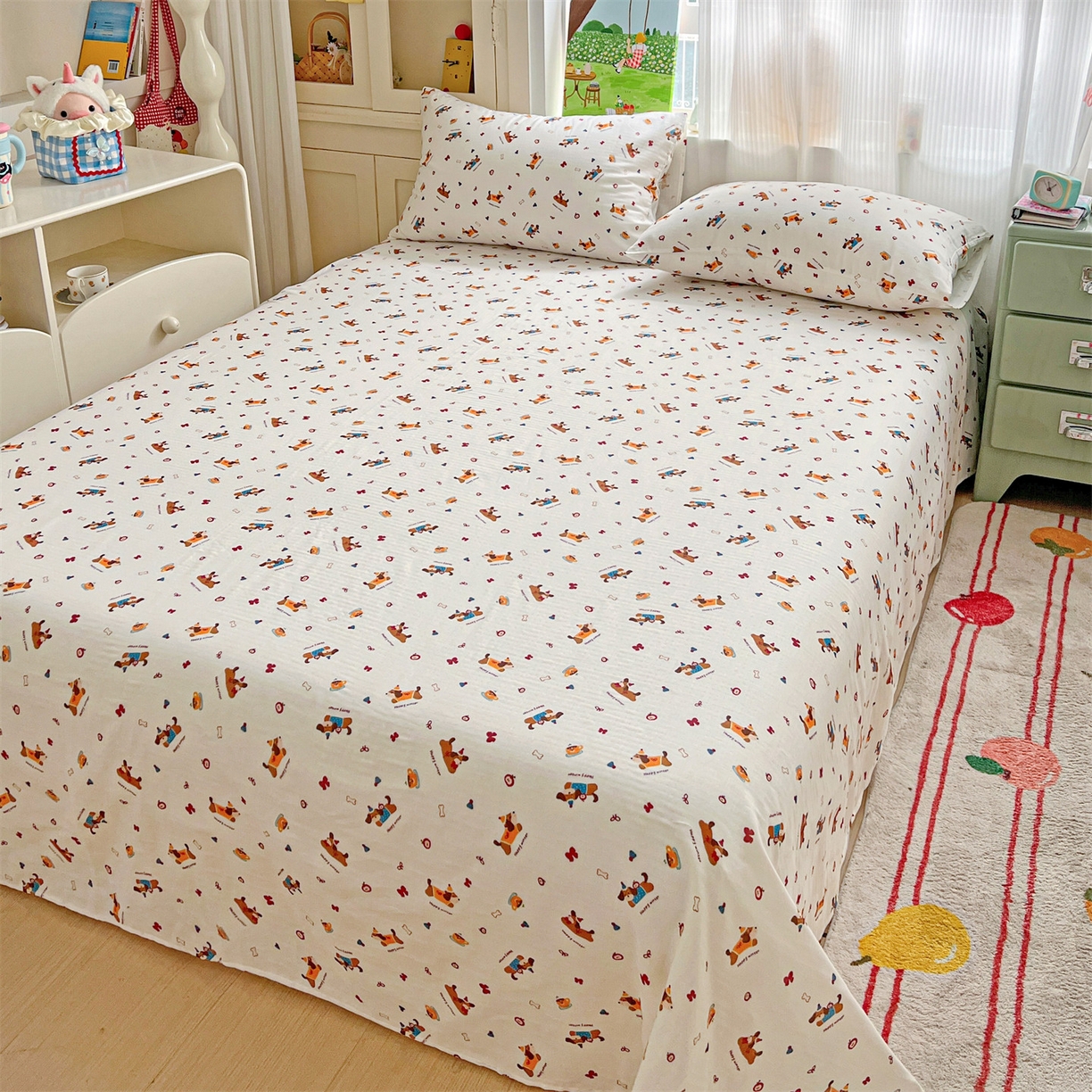 91家纺网 家纺一手货源 找家纺 名兮家居 2026新款全棉纯棉A类双层纱单床单 床单单件 双层纱-小狗日记