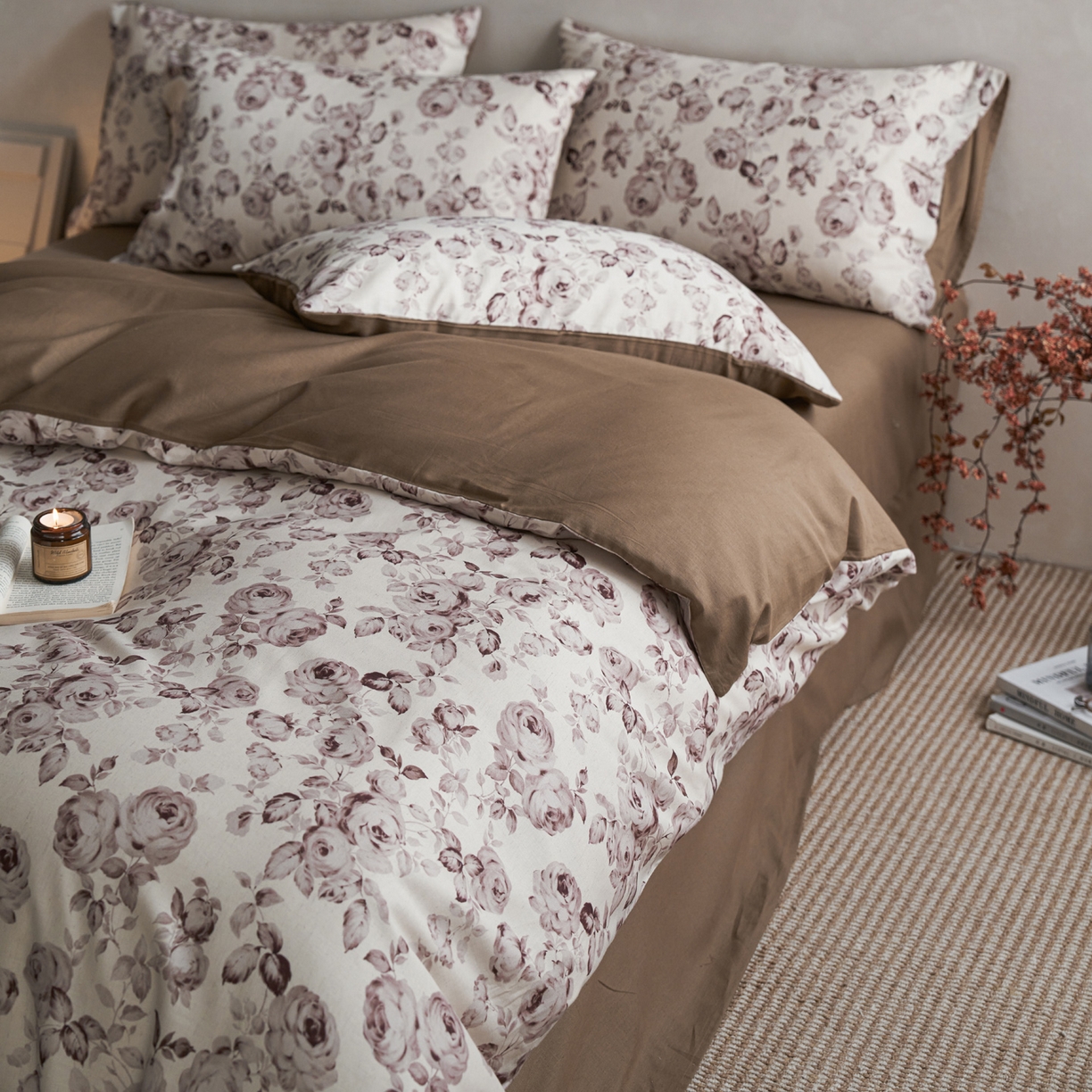 91家纺网 家纺一手货源 找家纺 如一 2026新款A类复古全棉棉麻印花四件套 墨染