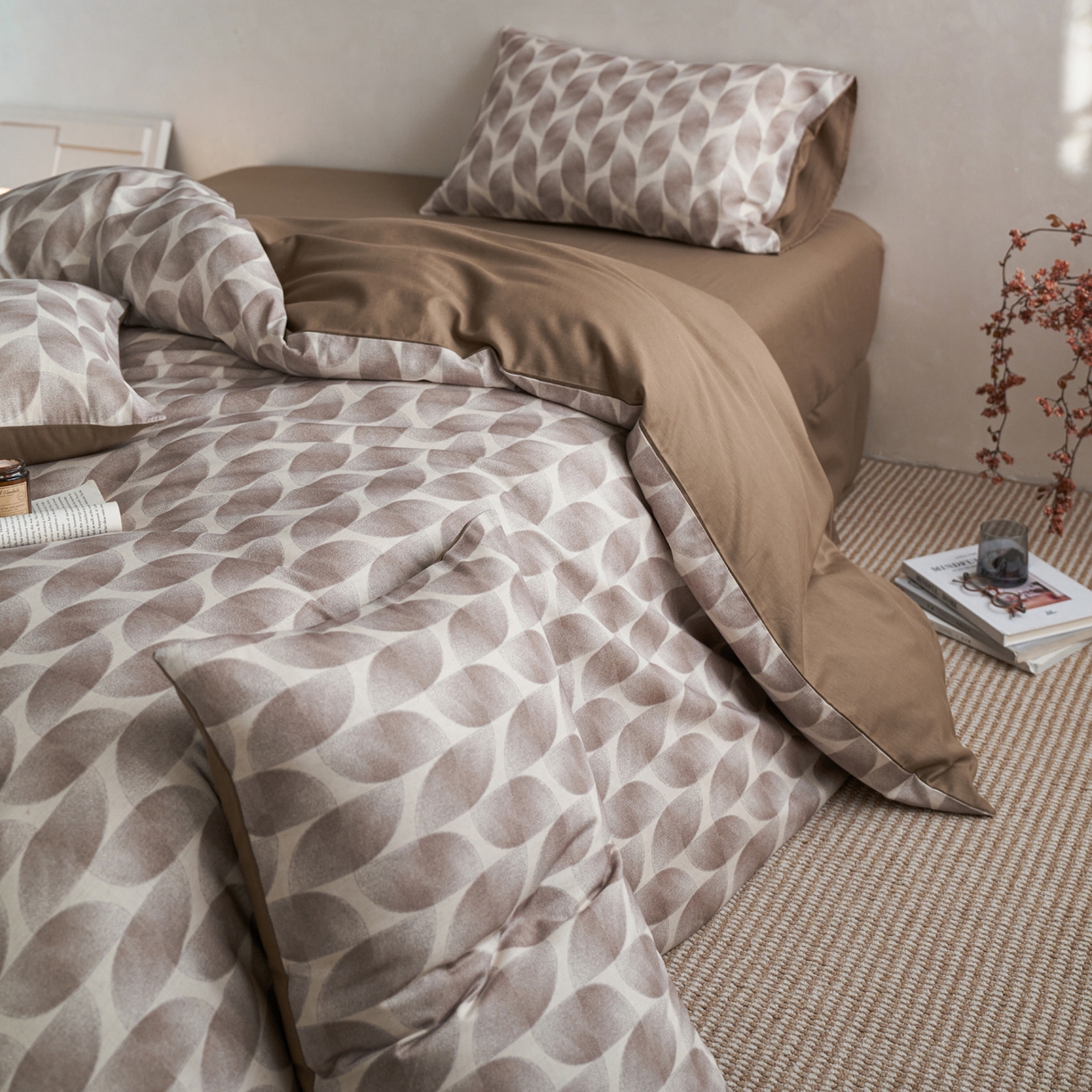 91家纺网 家纺一手货源 找家纺 如一 2026新款A类复古全棉棉麻印花四件套 浮绘