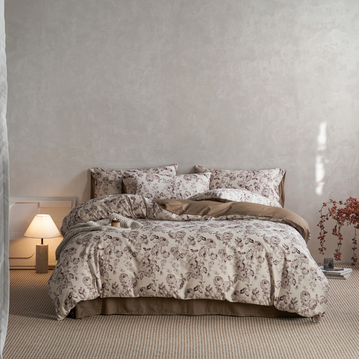 91家纺网 家纺一手货源 找家纺 如一 2026新款A类复古全棉棉麻印花四件套 墨染