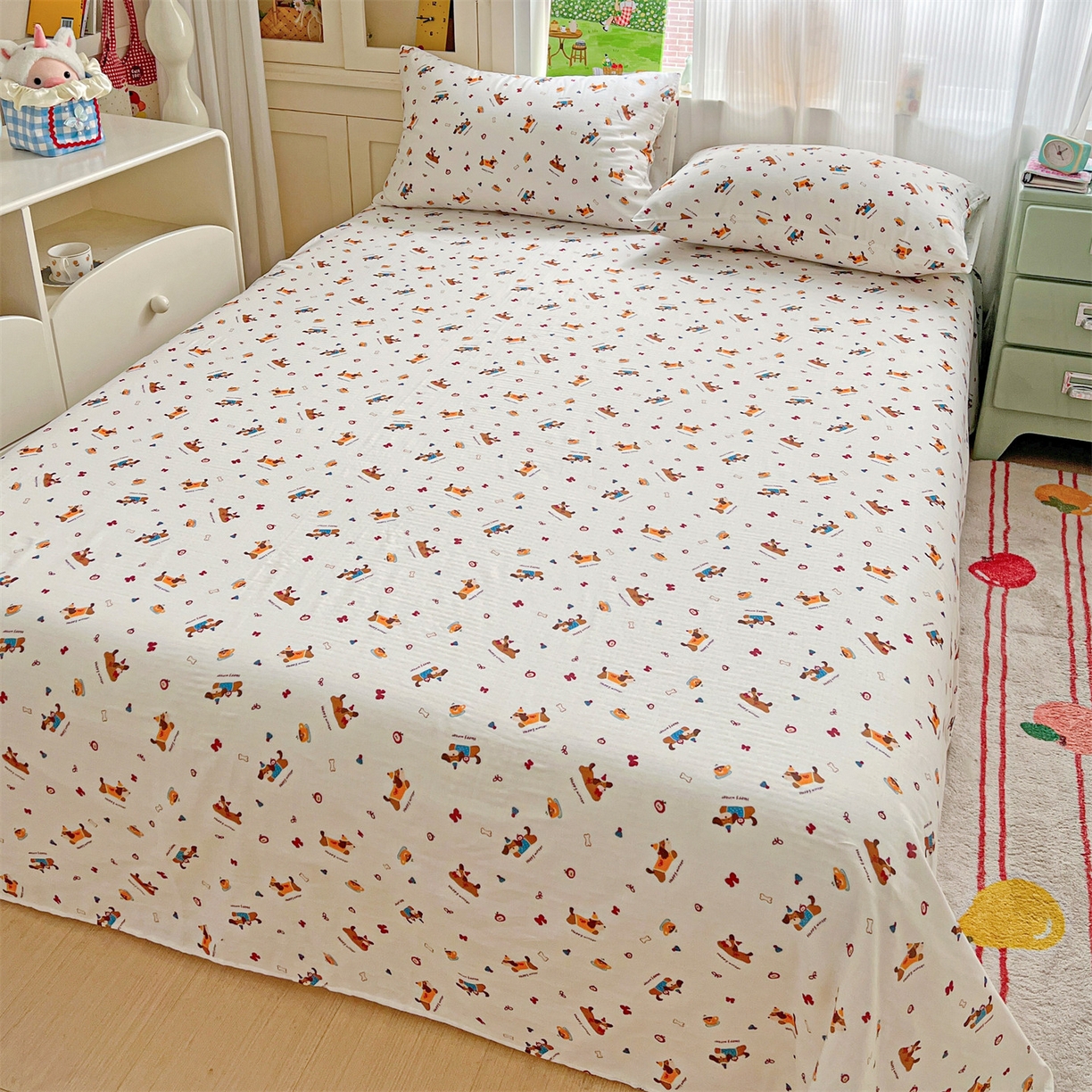 91家纺网 家纺一手货源 找家纺 名兮家居 2026新款全棉纯棉A类双层纱单床单 床单单件 双层纱-小狗日记