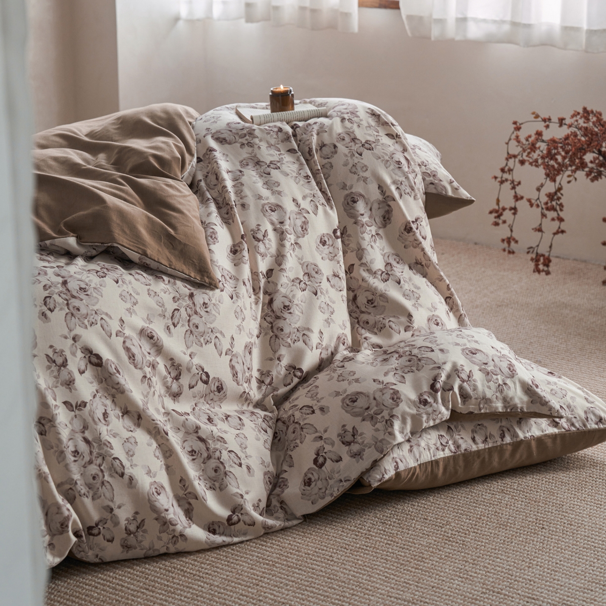 91家纺网 家纺一手货源 找家纺 如一 2026新款A类复古全棉棉麻印花四件套 墨染