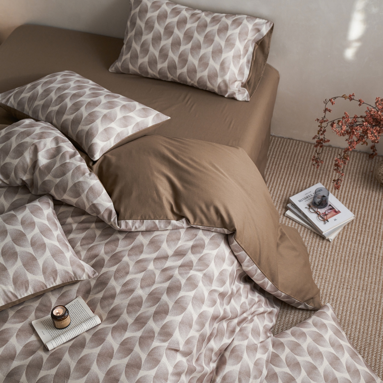 91家纺网 家纺一手货源 找家纺 如一 2026新款A类复古全棉棉麻印花四件套 浮绘