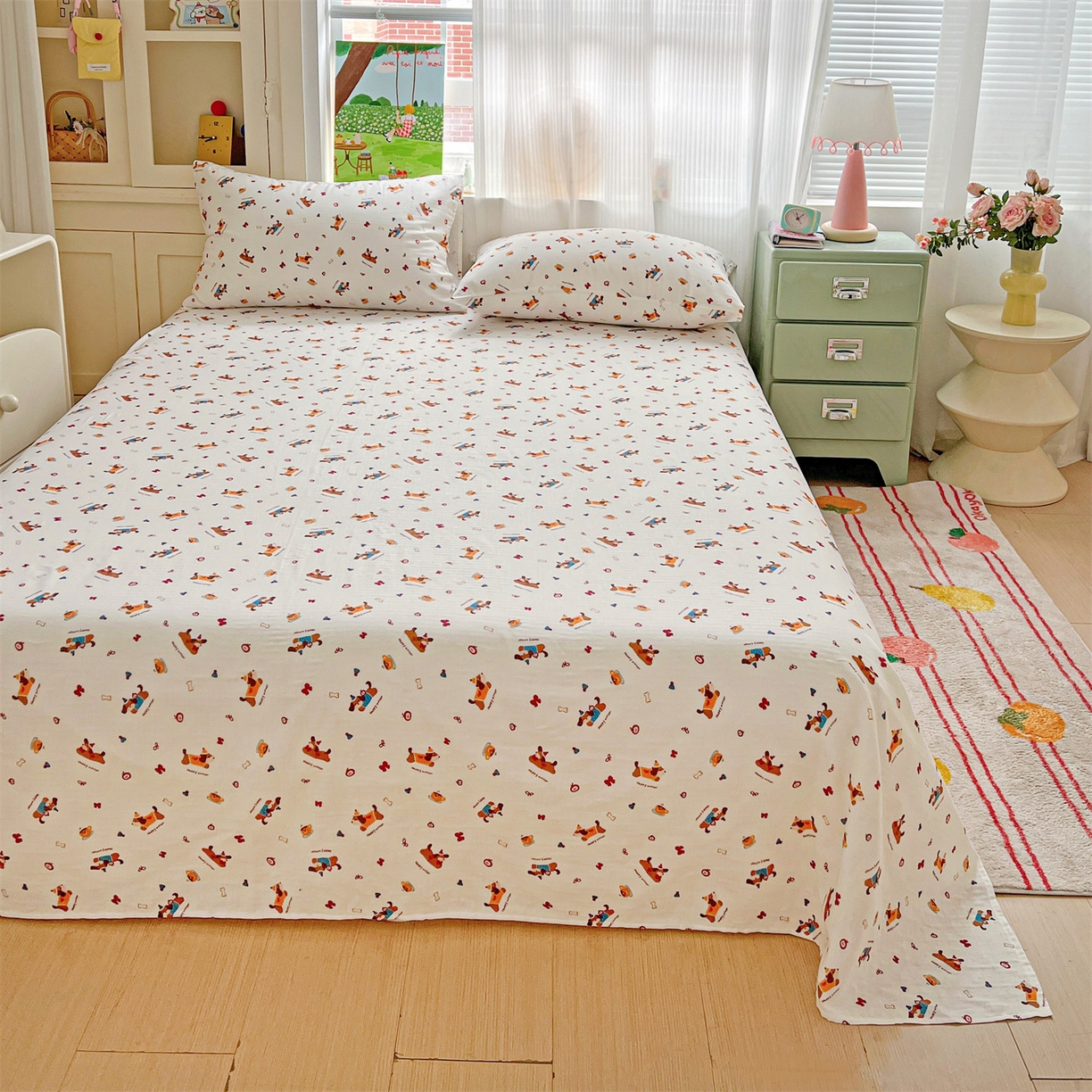 91家纺网 家纺一手货源 找家纺 名兮家居 2026新款全棉纯棉A类双层纱单床单 床单单件 双层纱-小狗日记