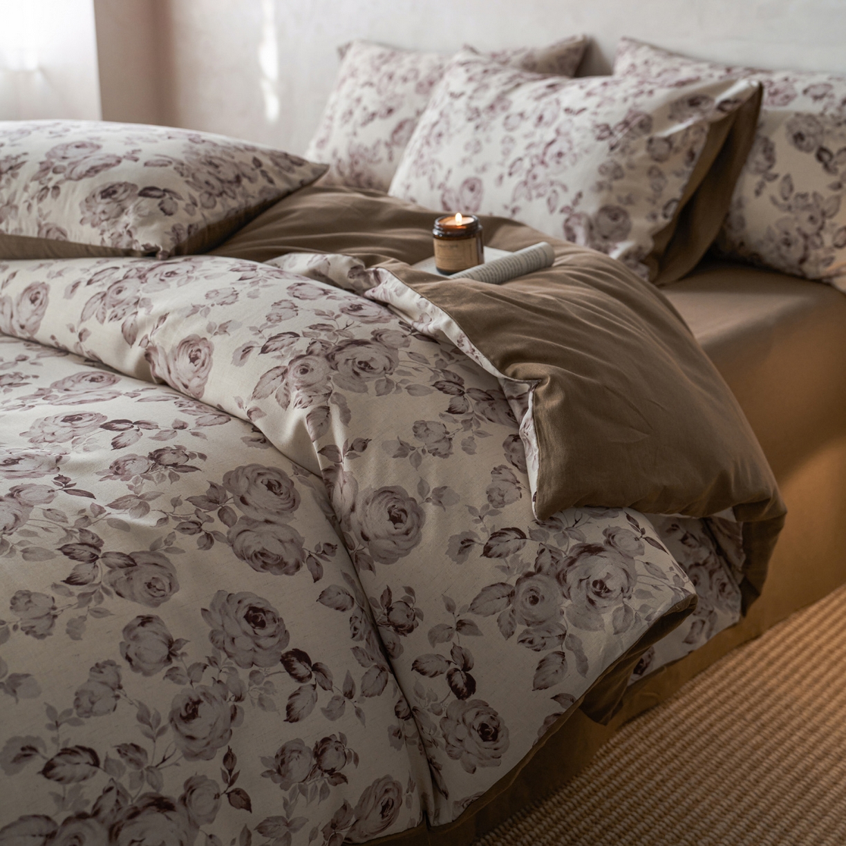 如一 2026新款A类复古全棉棉麻印花四件套 墨染