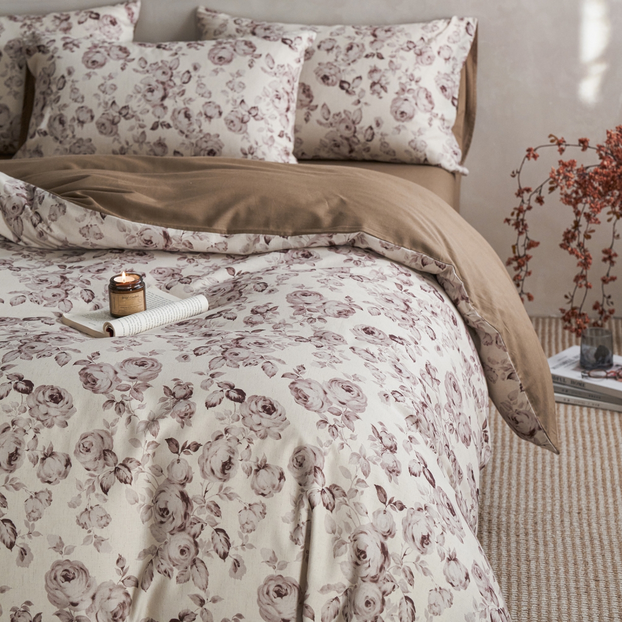 91家纺网 家纺一手货源 找家纺 如一 2026新款A类复古全棉棉麻印花四件套 墨染