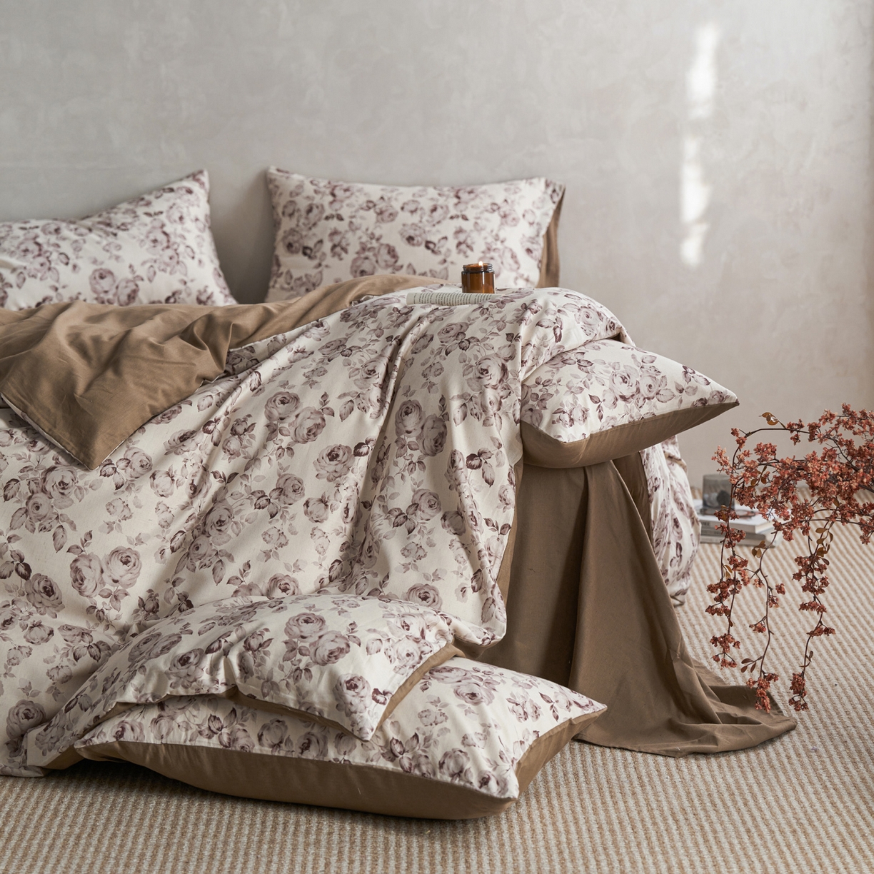 91家纺网 家纺一手货源 找家纺 如一 2026新款A类复古全棉棉麻印花四件套 墨染