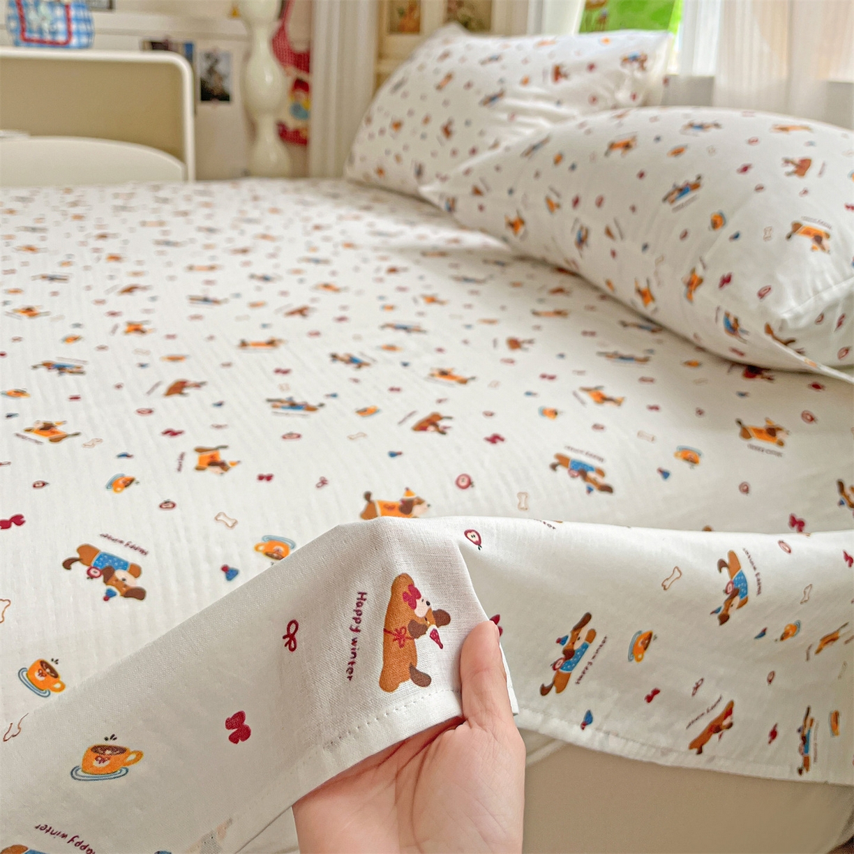 91家纺网 家纺一手货源 找家纺 名兮家居 2026新款全棉纯棉A类双层纱单床单 床单单件 双层纱-小狗日记