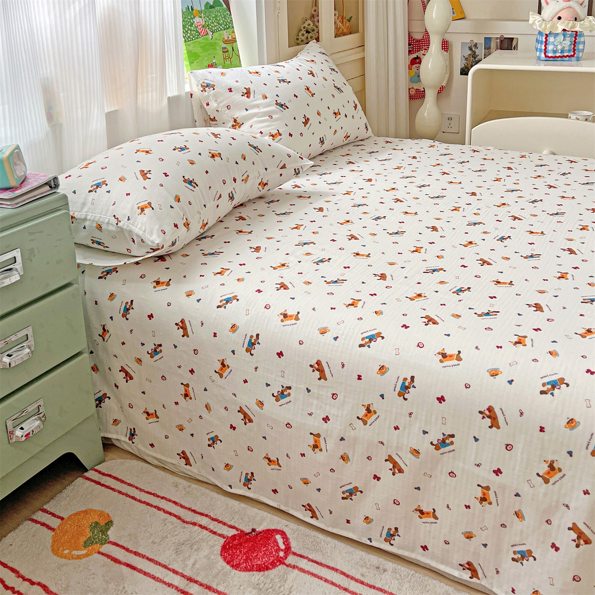 91家纺网 家纺一手货源 找家纺 名兮家居 2026新款全棉纯棉A类双层纱单床单 床单单件 双层纱-小狗日记