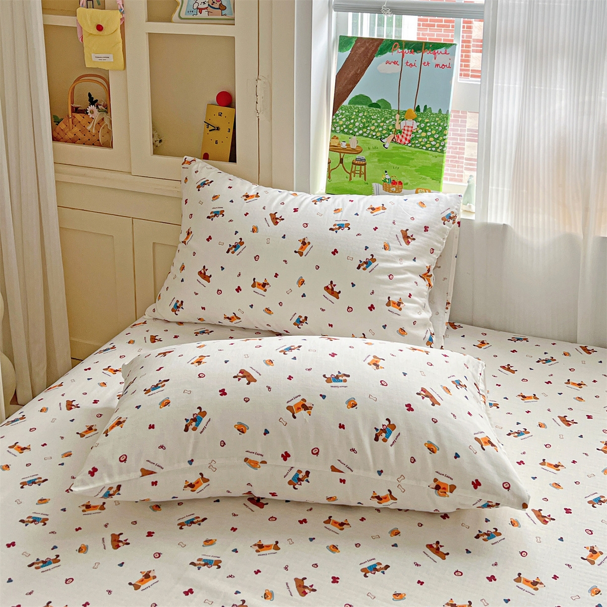 91家纺网 家纺一手货源 找家纺 名兮家居 2026新款全棉纯棉A类双层纱单床单 床单单件 双层纱-小狗日记