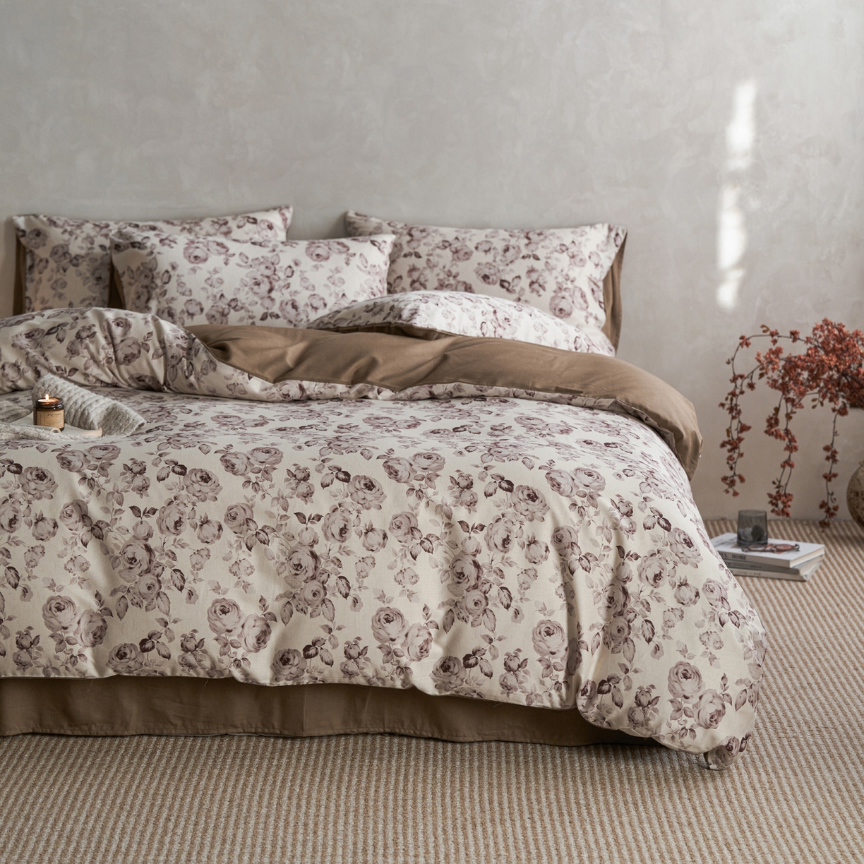 91家纺网 家纺一手货源 找家纺 如一 2026新款A类复古全棉棉麻印花四件套 墨染