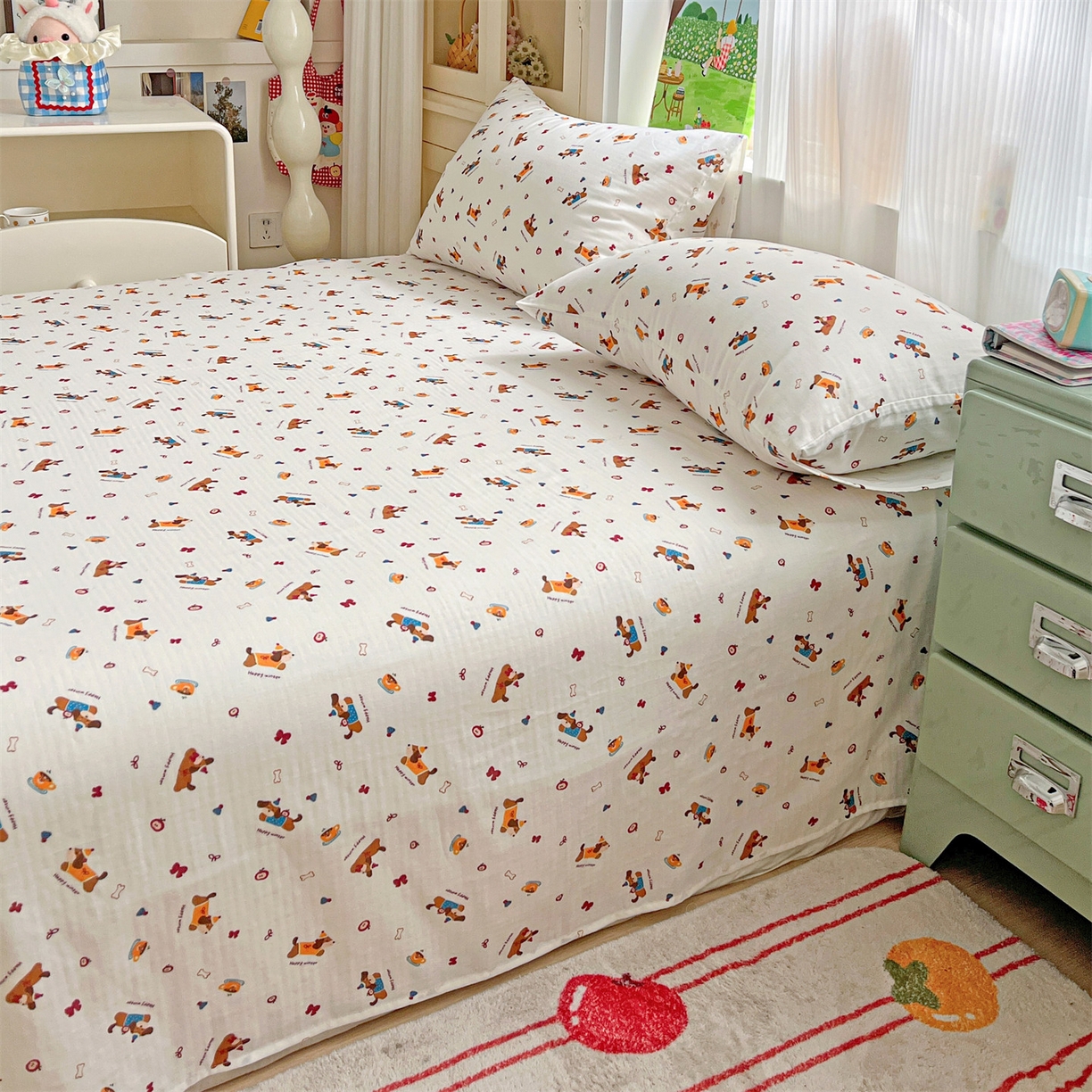 91家纺网 家纺一手货源 找家纺 名兮家居 2026新款全棉纯棉A类双层纱单床单 床单单件 双层纱-小狗日记