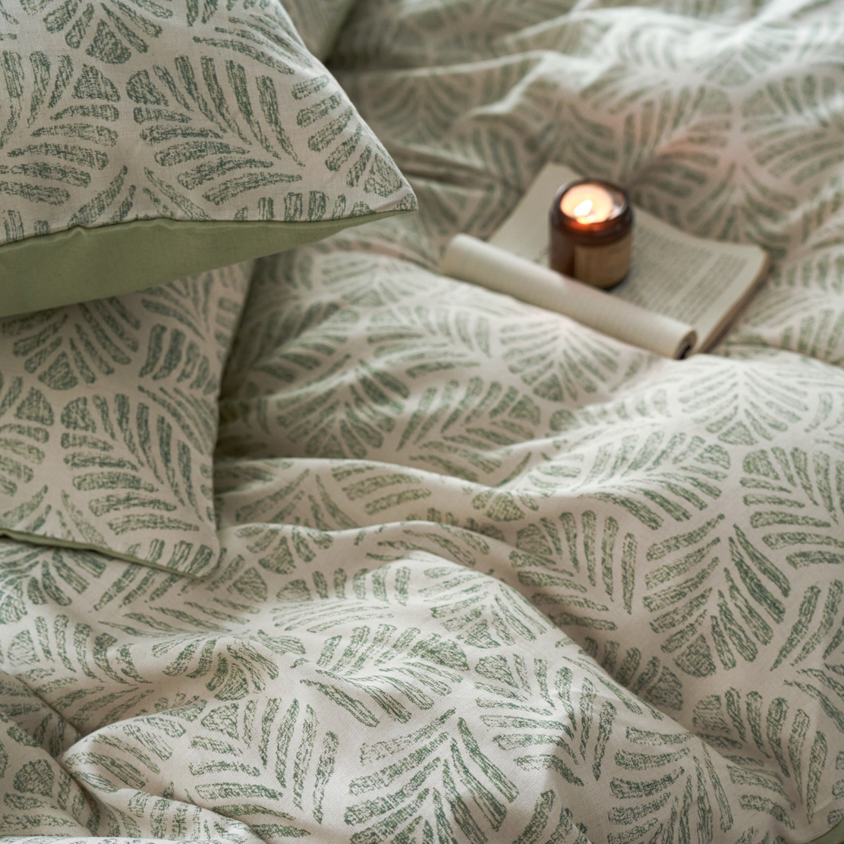 91家纺网 家纺一手货源 找家纺 如一 2026新款A类复古全棉棉麻印花四件套 叶绿