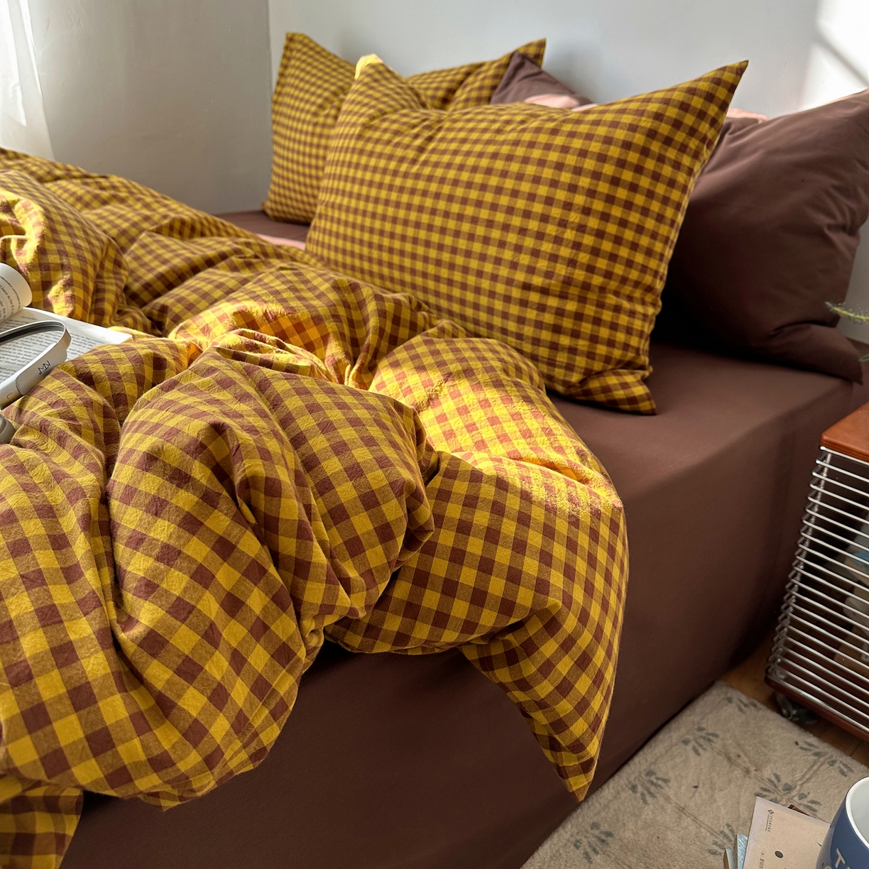 91家纺网 家纺一手货源 找家纺 例外Home 2020无印水洗棉基础款四件套床单款 雾蓝细条