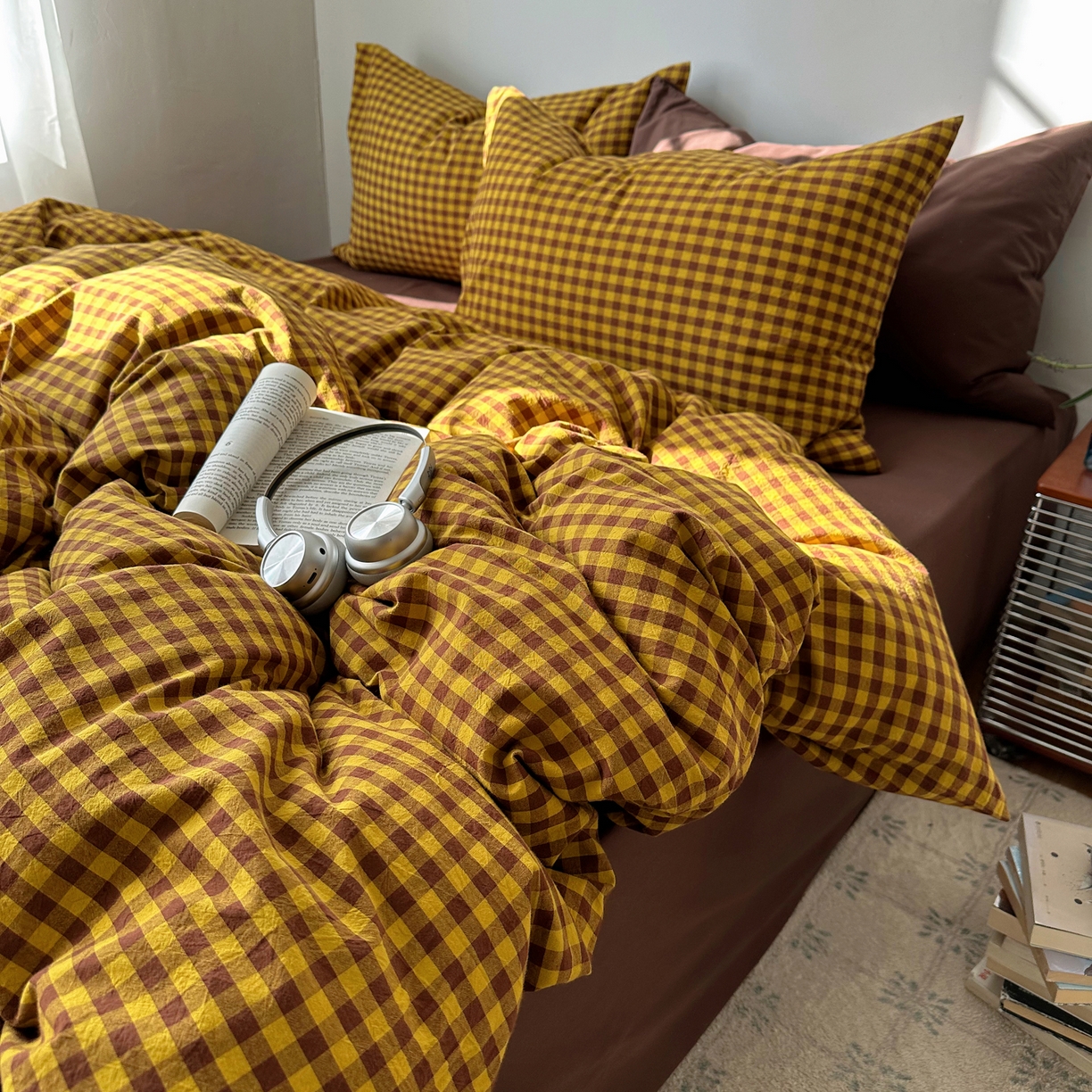 91家纺网 家纺一手货源 找家纺 （总）例外 2026新款全棉纯棉色织水洗棉布拉格ins风四件套-影棚图