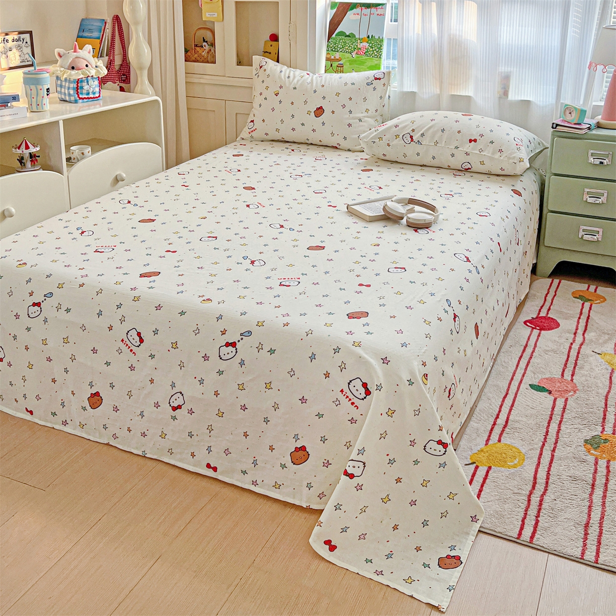 91家纺网 家纺一手货源 找家纺 名兮家居 2026新款全棉纯棉A类双层纱单床单 床单单件 双层纱-星星凯特