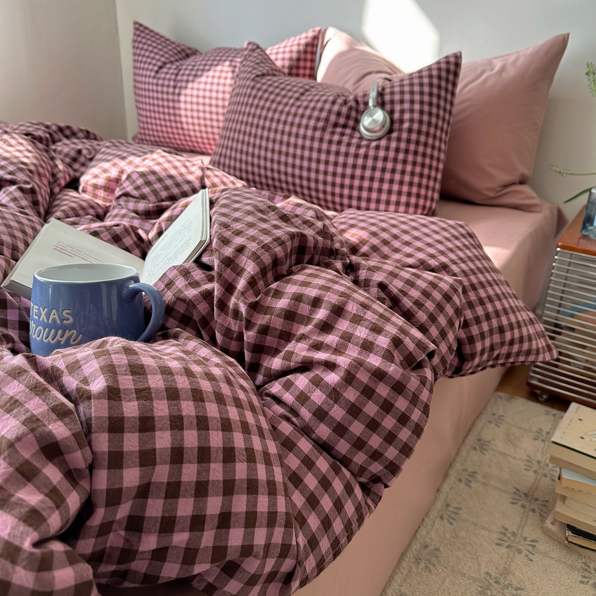 91家纺网 家纺一手货源 找家纺 例外 2026新款全棉纯棉色织水洗棉布拉格ins风四件套-影棚图 布拉格-树莓