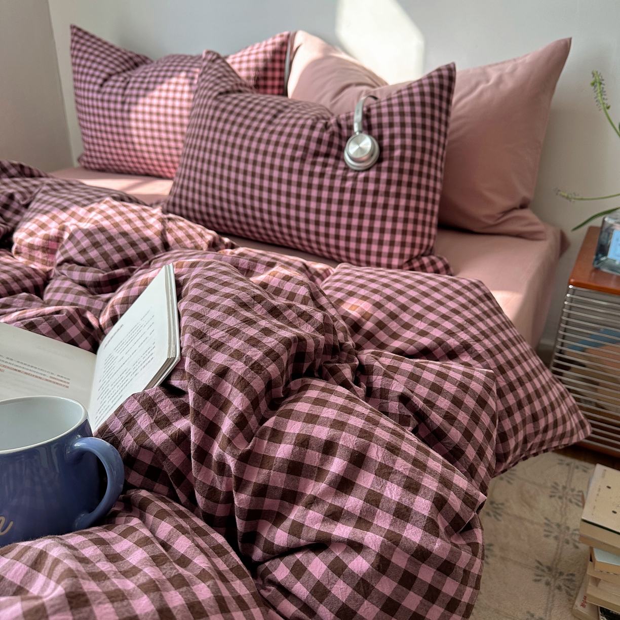 91家纺网 家纺一手货源 找家纺 例外 2026新款全棉纯棉色织水洗棉布拉格ins风四件套-影棚图 布拉格-树莓