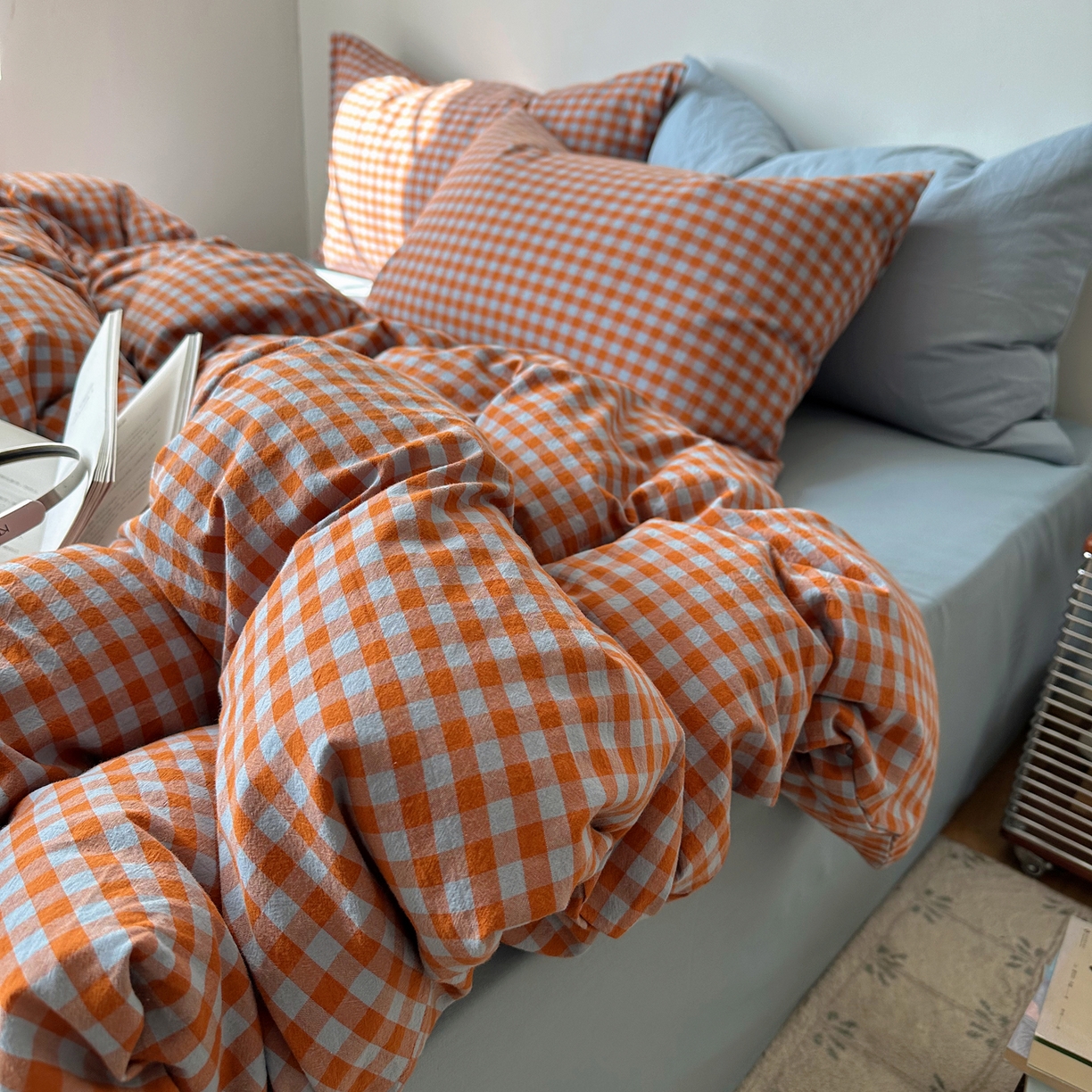 例外 2026新款全棉纯棉色织水洗棉布拉格ins风四件套-影棚图 布拉格-橘兰