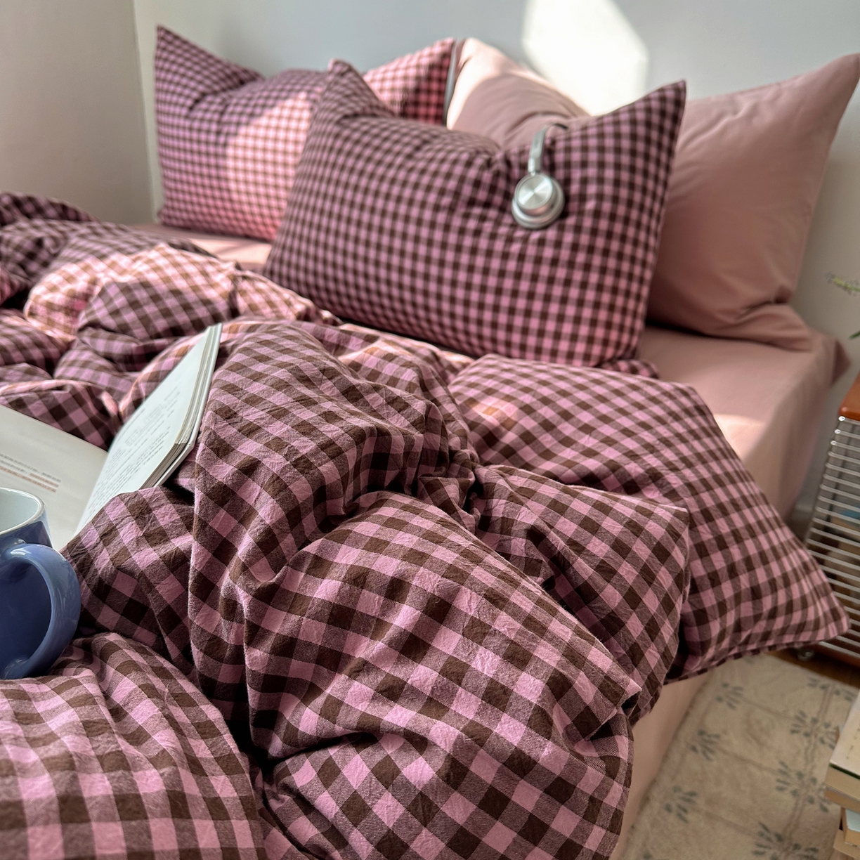 91家纺网 家纺一手货源 找家纺 例外 2026新款全棉纯棉色织水洗棉布拉格ins风四件套-影棚图 布拉格-树莓