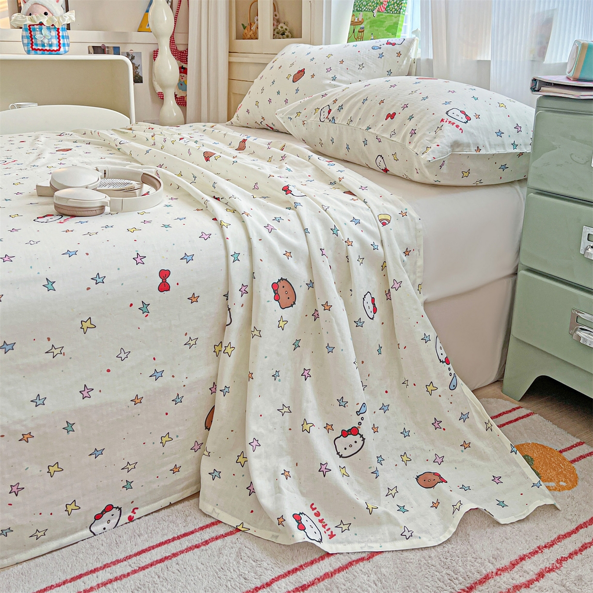 91家纺网 家纺一手货源 找家纺 名兮家居 2026新款全棉纯棉A类双层纱单床单 床单单件 双层纱-星星凯特