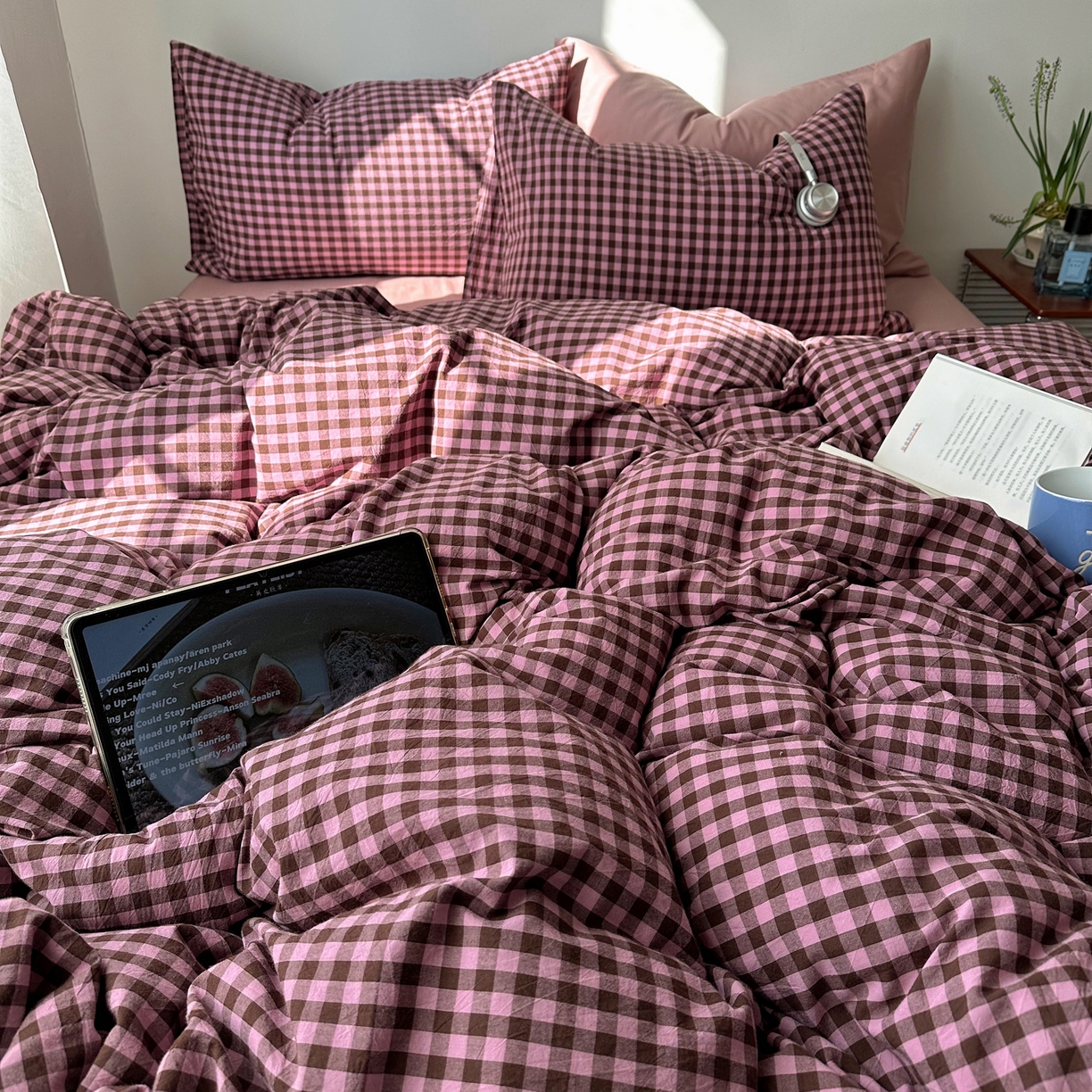 91家纺网 家纺一手货源 找家纺 例外 2026新款全棉纯棉色织水洗棉布拉格ins风四件套-影棚图 布拉格-树莓