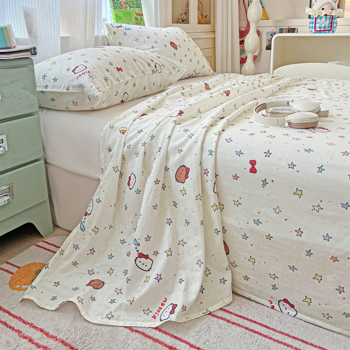 91家纺网 家纺一手货源 找家纺 名兮家居 2026新款全棉纯棉A类双层纱单床单 床单单件 双层纱-星星凯特