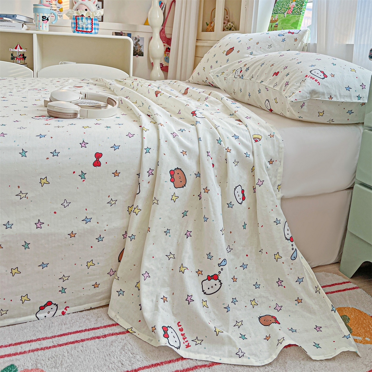 91家纺网 家纺一手货源 找家纺 名兮家居 2026新款全棉纯棉A类双层纱单床单 床单单件 双层纱-星星凯特