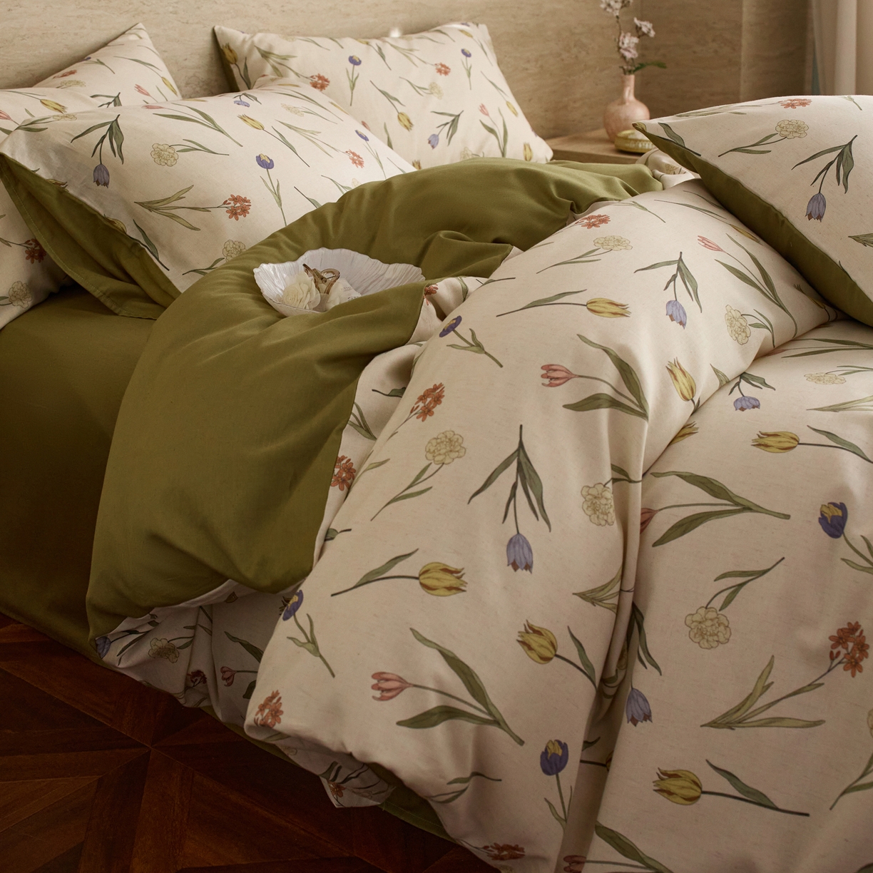 91家纺网 家纺一手货源 找家纺 如一 2026新款A类复古全棉棉麻印花四件套 郁香