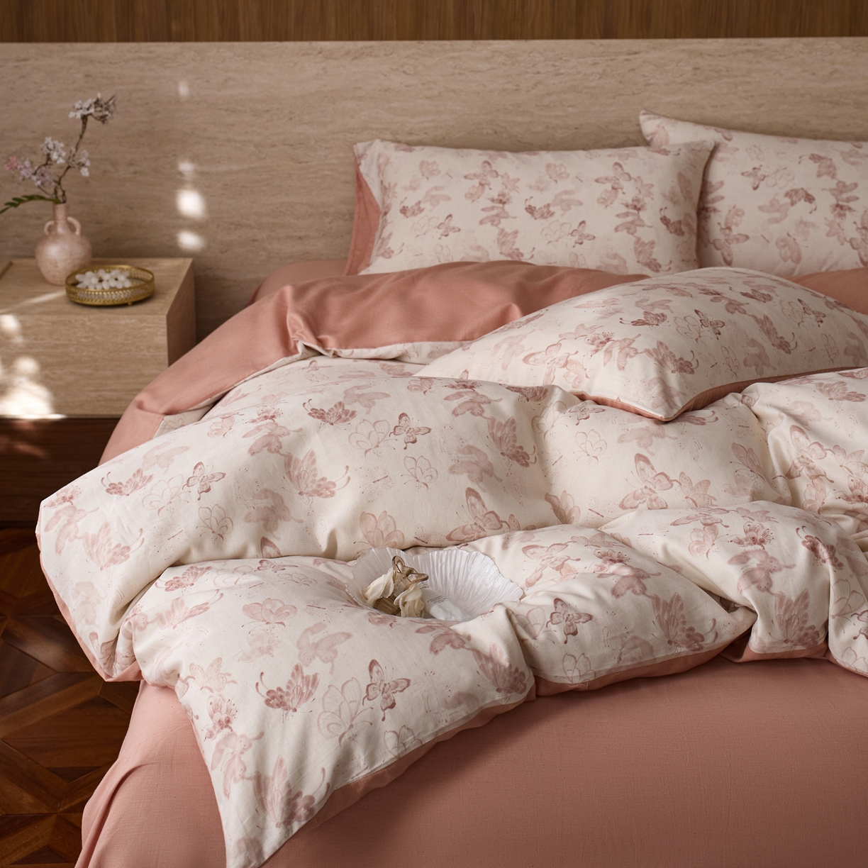 91家纺网 家纺一手货源 找家纺 如一 2026新款A类复古全棉棉麻印花四件套 蝶影