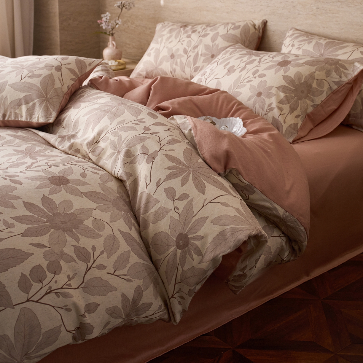 如一 2026新款A类复古全棉棉麻印花四件套 枝叶