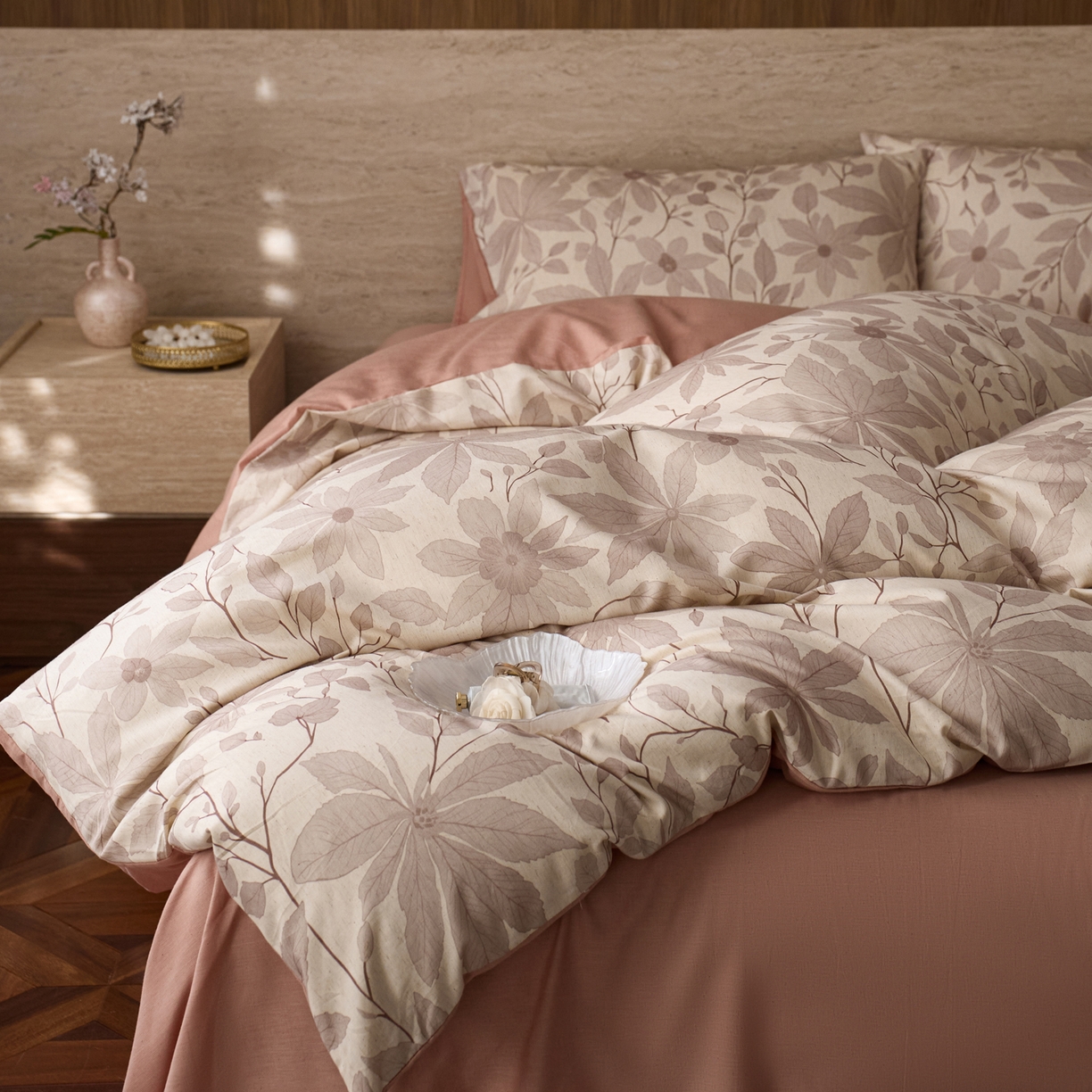 91家纺网 家纺一手货源 找家纺 如一 2026新款A类复古全棉棉麻印花四件套 枝叶