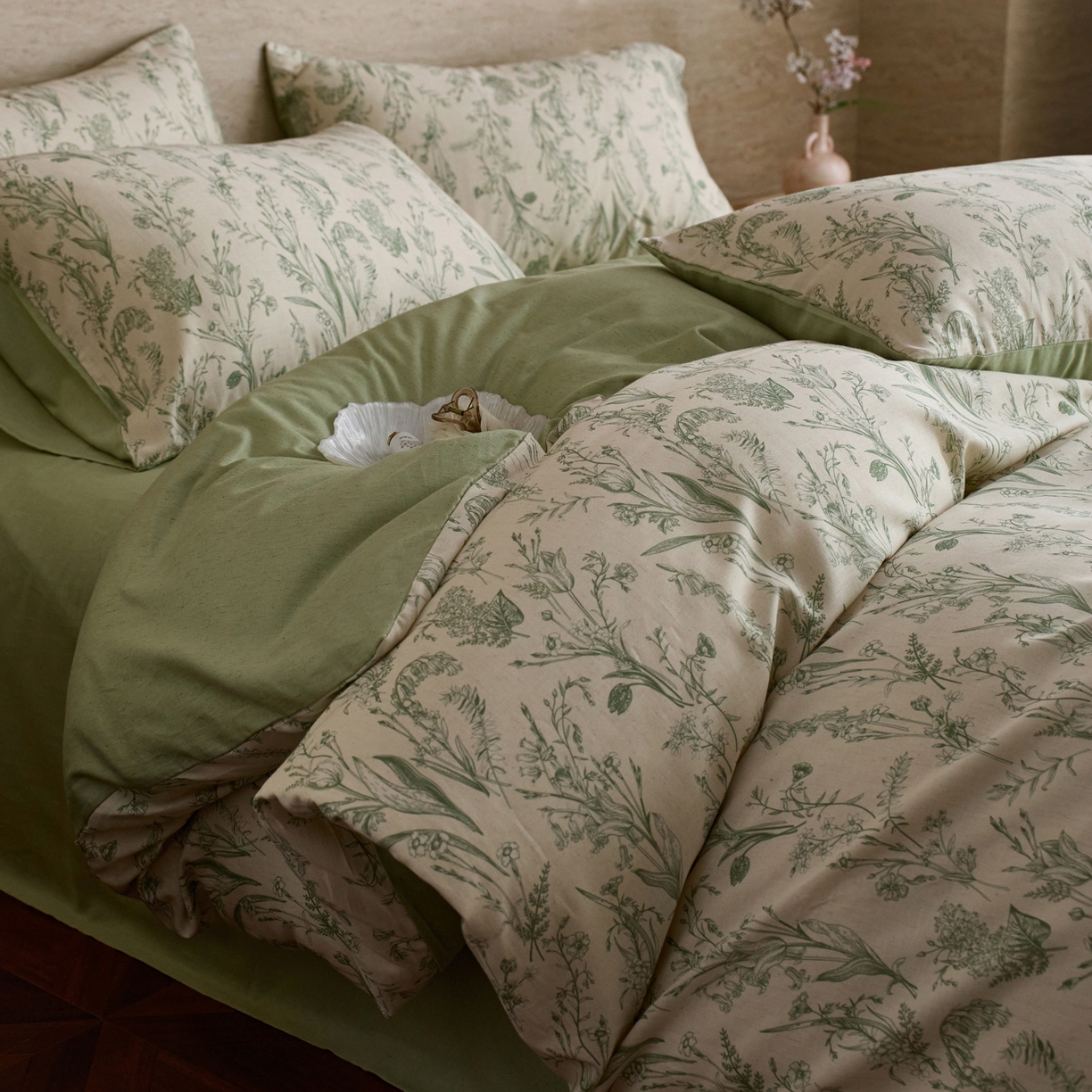 91家纺网 家纺一手货源 找家纺 如一 2026新款A类复古全棉棉麻印花四件套 漫野