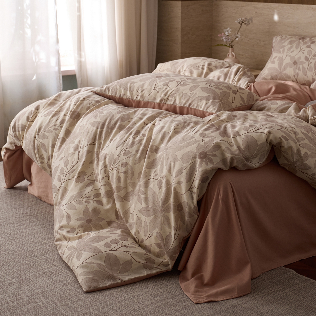 91家纺网 家纺一手货源 找家纺 如一 2026新款A类复古全棉棉麻印花四件套 枝叶