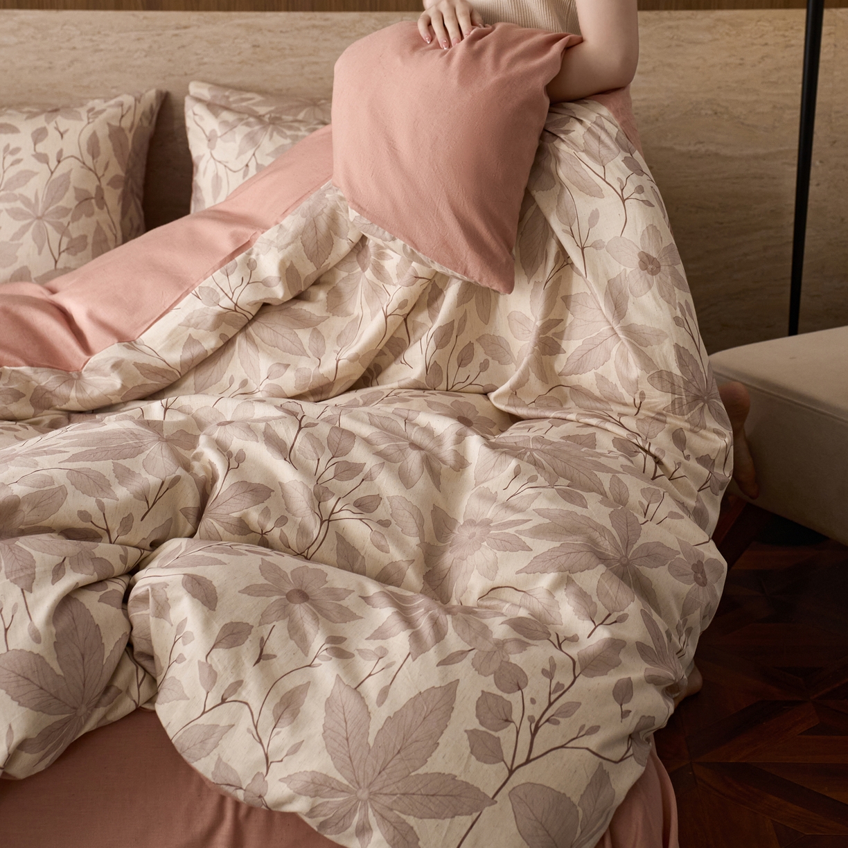 91家纺网 家纺一手货源 找家纺 如一 2026新款A类复古全棉棉麻印花四件套 枝叶