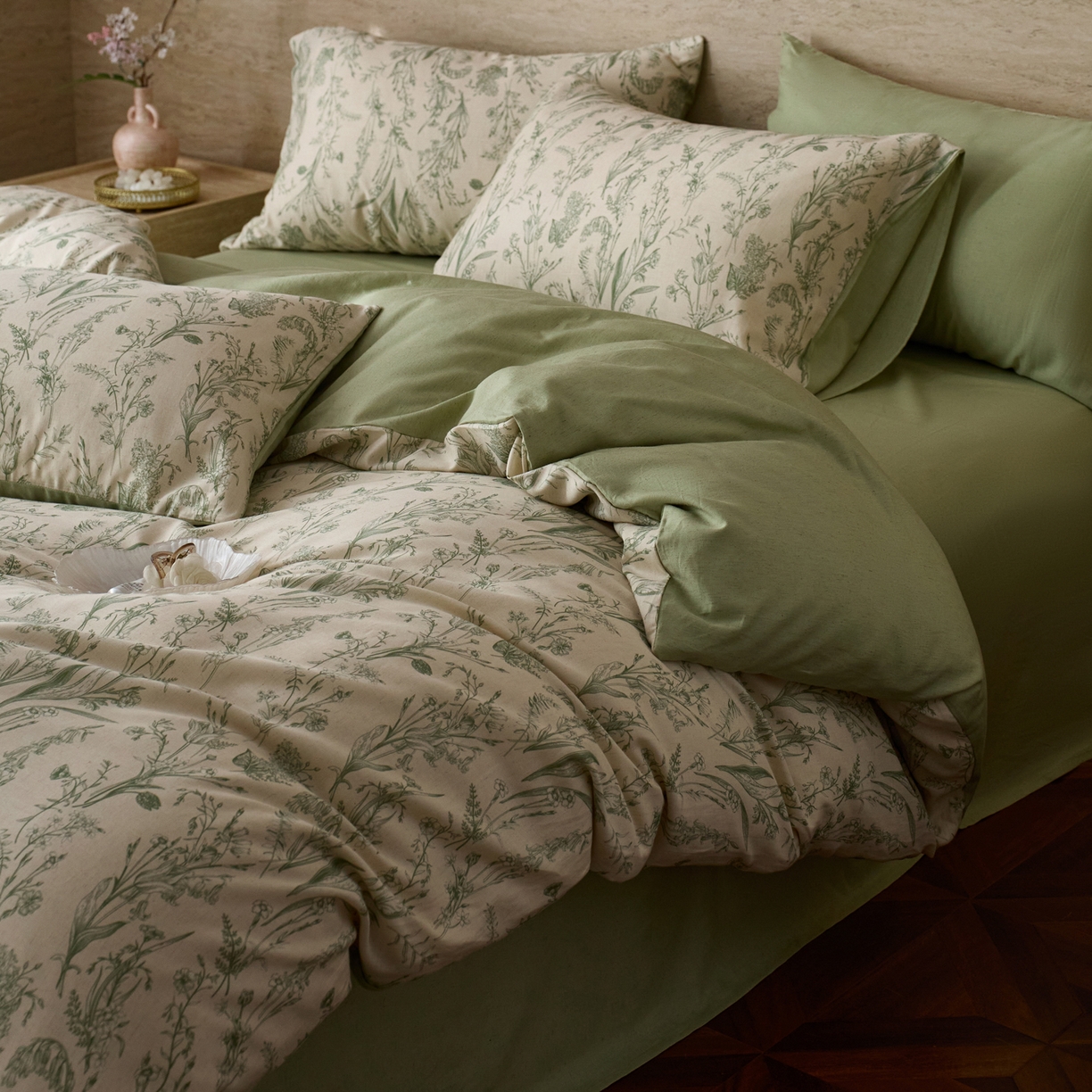 91家纺网 家纺一手货源 找家纺 如一 2026新款A类复古全棉棉麻印花四件套 漫野