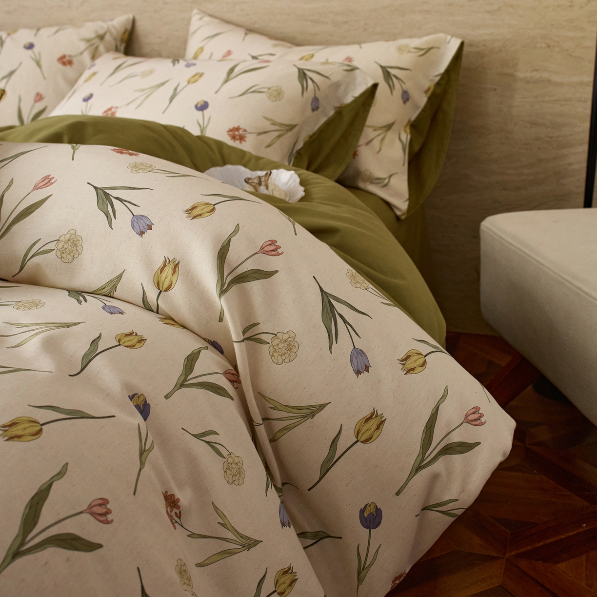 91家纺网 家纺一手货源 找家纺 如一 2026新款A类复古全棉棉麻印花四件套 郁香