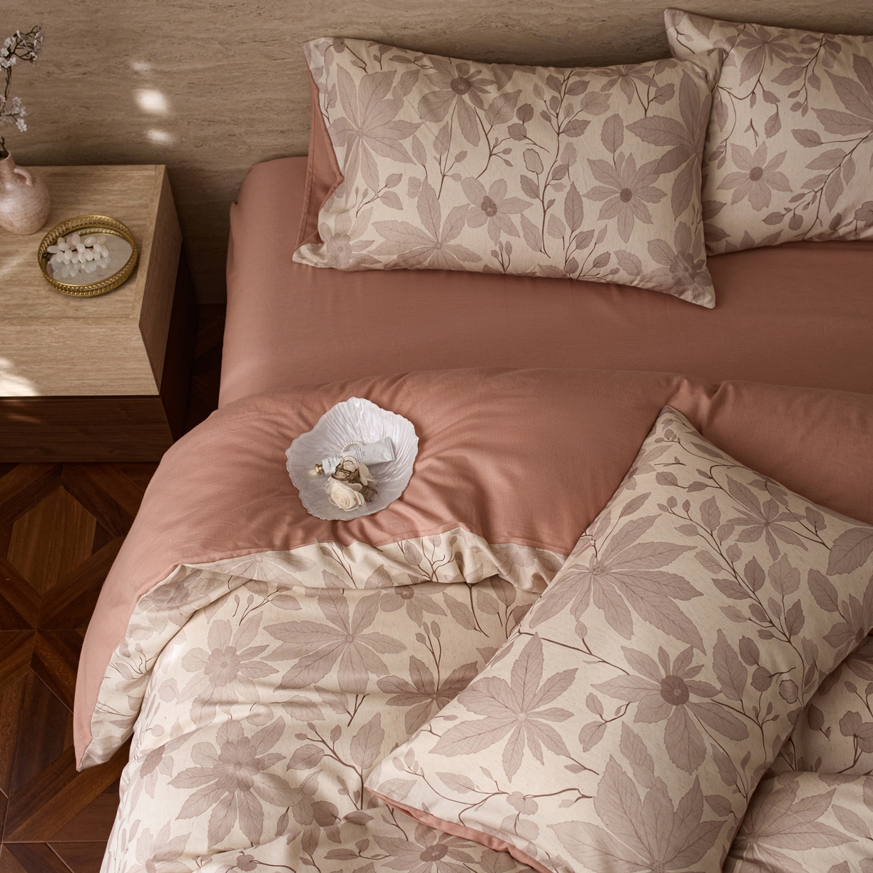 91家纺网 家纺一手货源 找家纺 如一 2026新款A类复古全棉棉麻印花四件套 枝叶